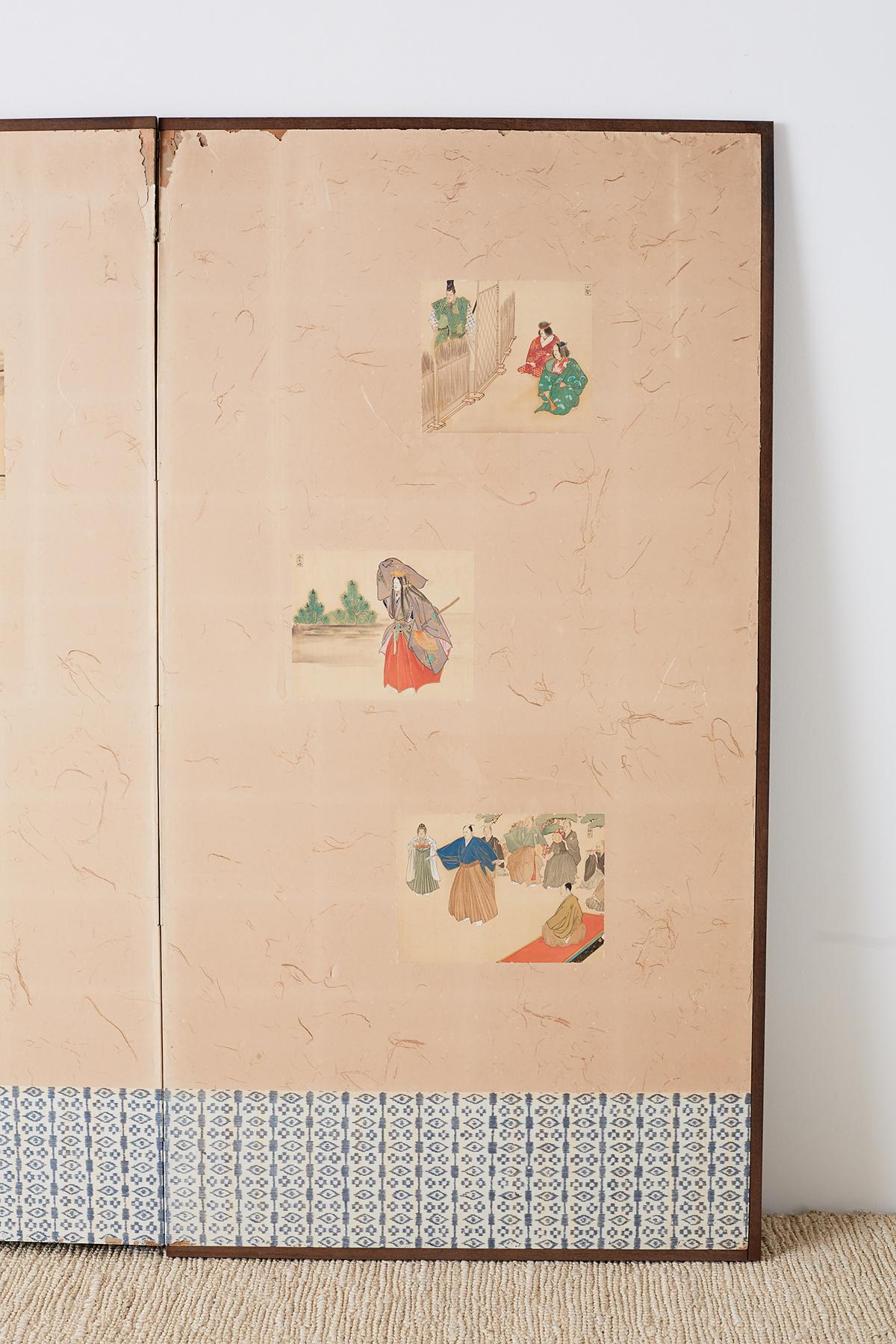 20th Century Japanese Taisho Period Byobu Screen with Noh Scenes