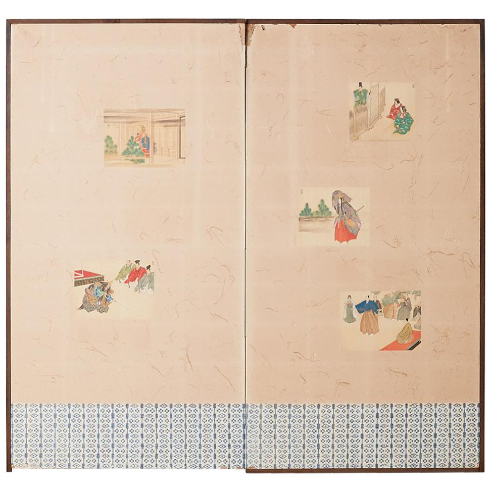 Japanese Taisho Period Byobu Screen with Noh Scenes