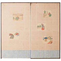 Japanese Taisho Period Byobu Screen with Noh Scenes