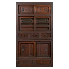 Japanese Taishō Period Early 20th Century Cabinet with Sliding Doors and Drawers