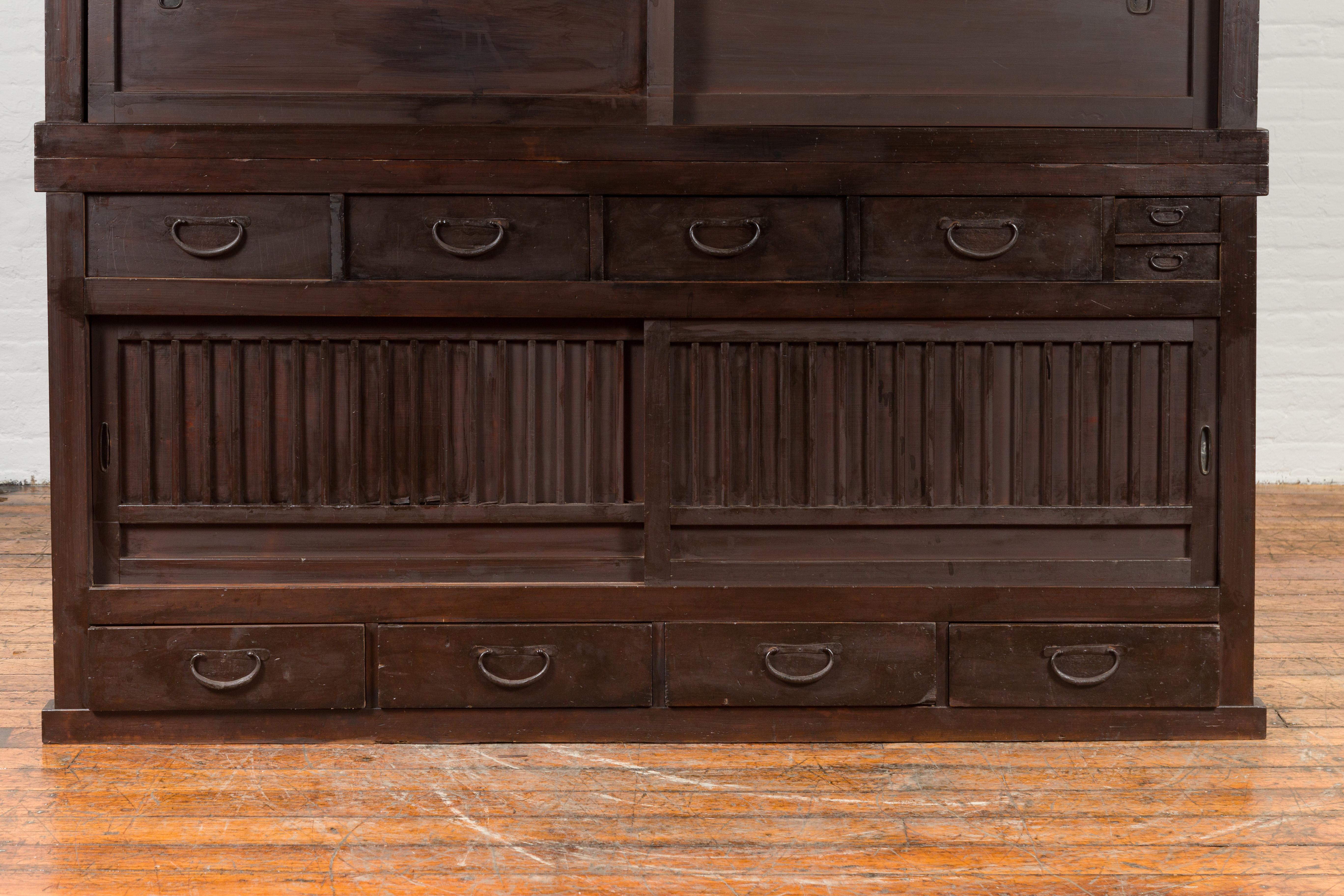 Japanese Taishō Period Early 20th Century Kiri Wood Mizuya Dansu Kitchen Cabinet For Sale 1