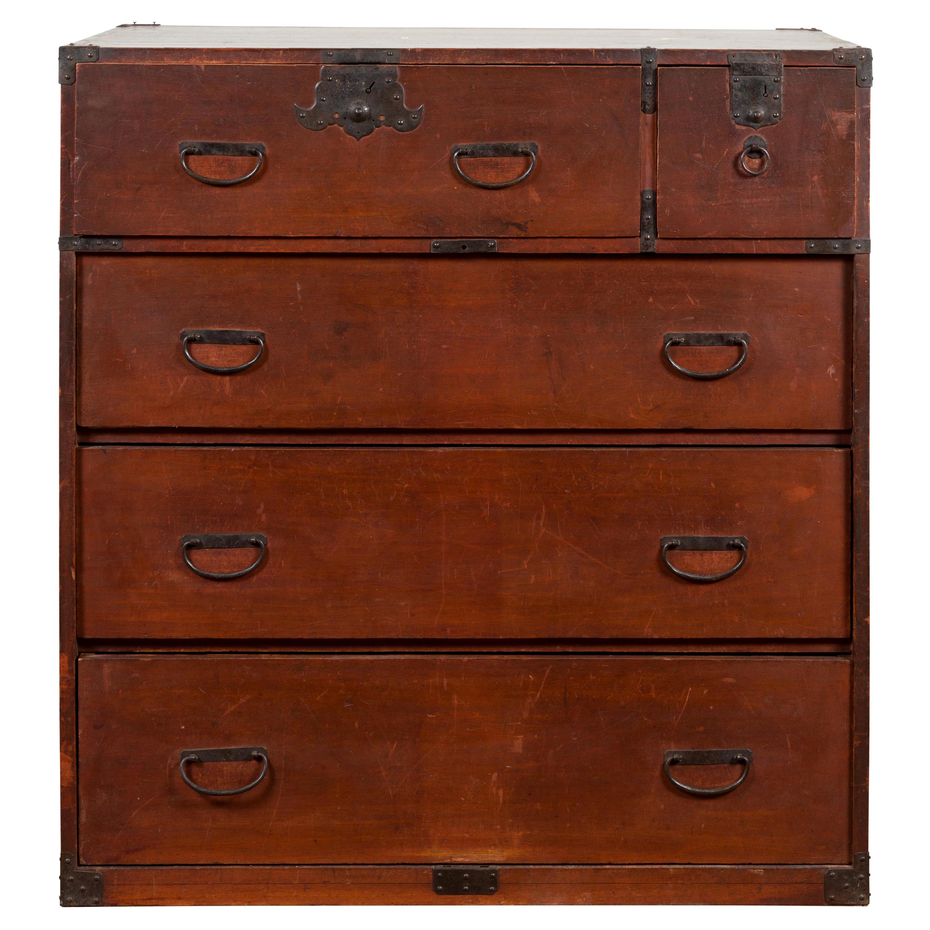 Japanese Taishō Period Early 20th Century Tansu Chest with Five Drawers