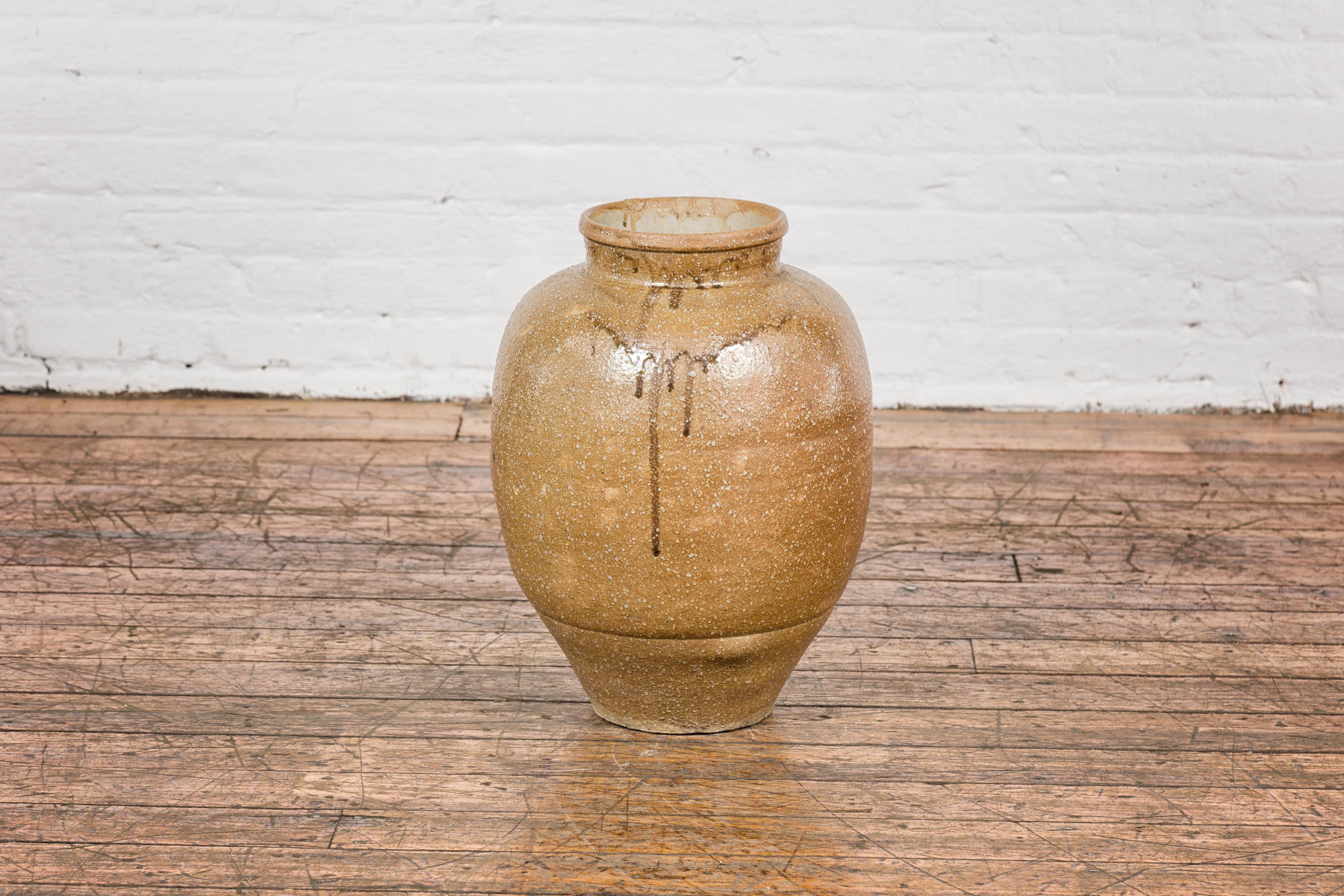 Glazed Japanese Taishō Period Sand Glaze Vase with Dripping Finish, circa 1900 For Sale