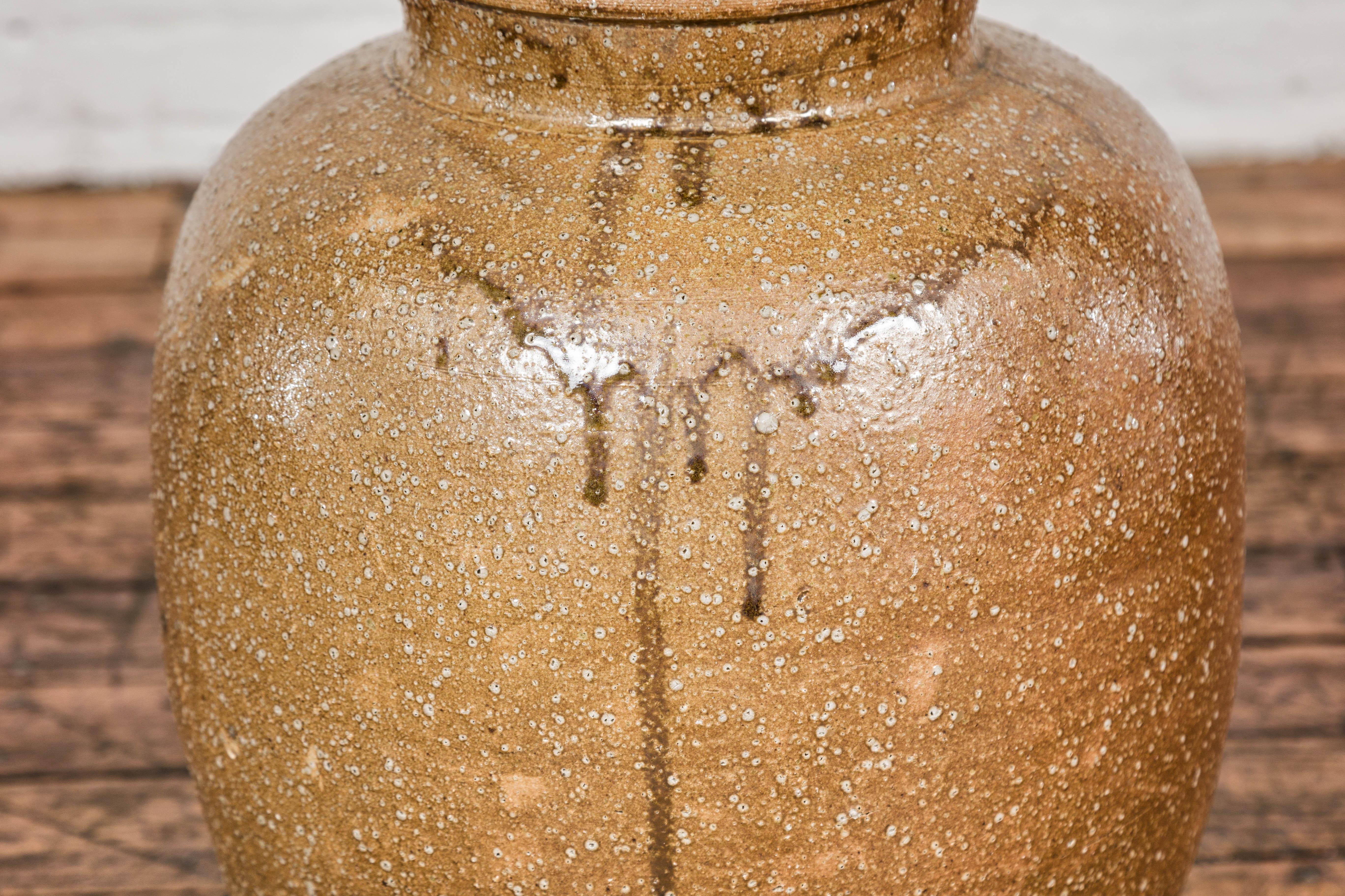 Pottery Japanese Taishō Period Sand Glaze Vase with Dripping Finish, circa 1900 For Sale