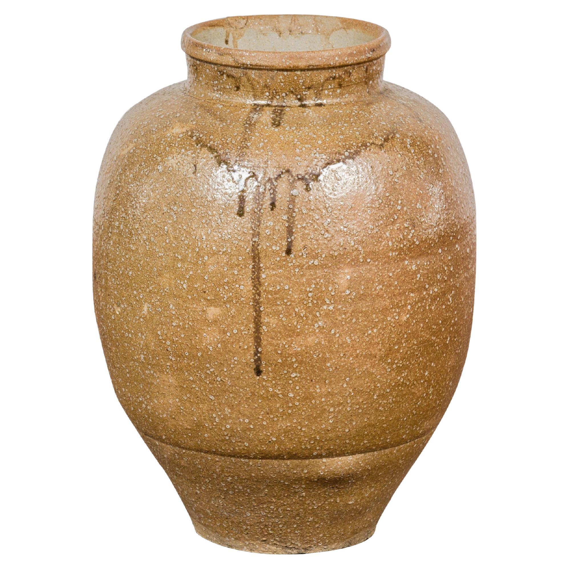 Japanese Taishō Period Sand Glaze Vase with Dripping Finish, circa 1900 For Sale