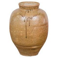 Japanische Vase aus der Taishō-Periode mit Sandglasur und tropfender Oberfläche, um 1900