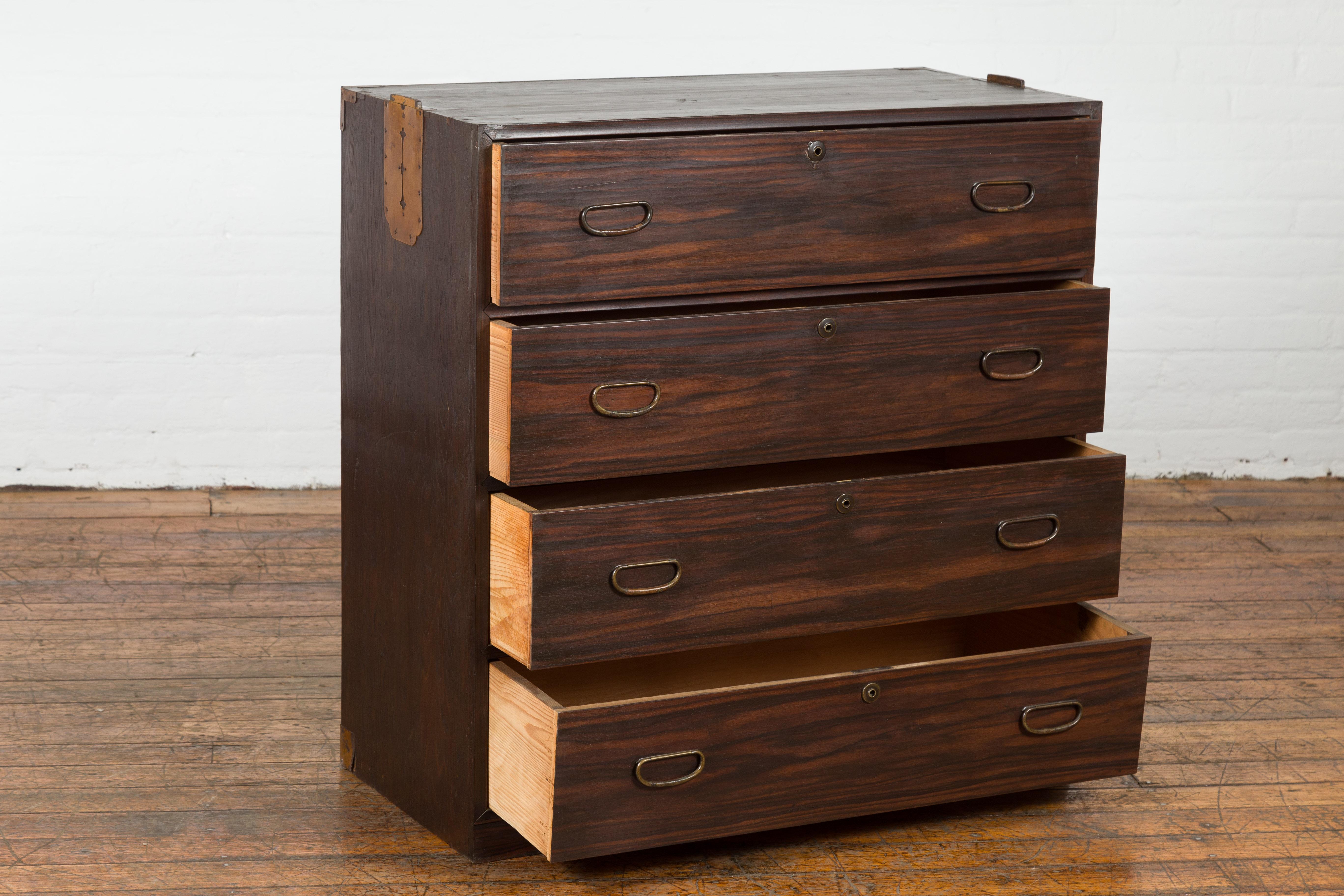 Dark Brown Antique Wooden Tansu Dresser Chest For Sale 7