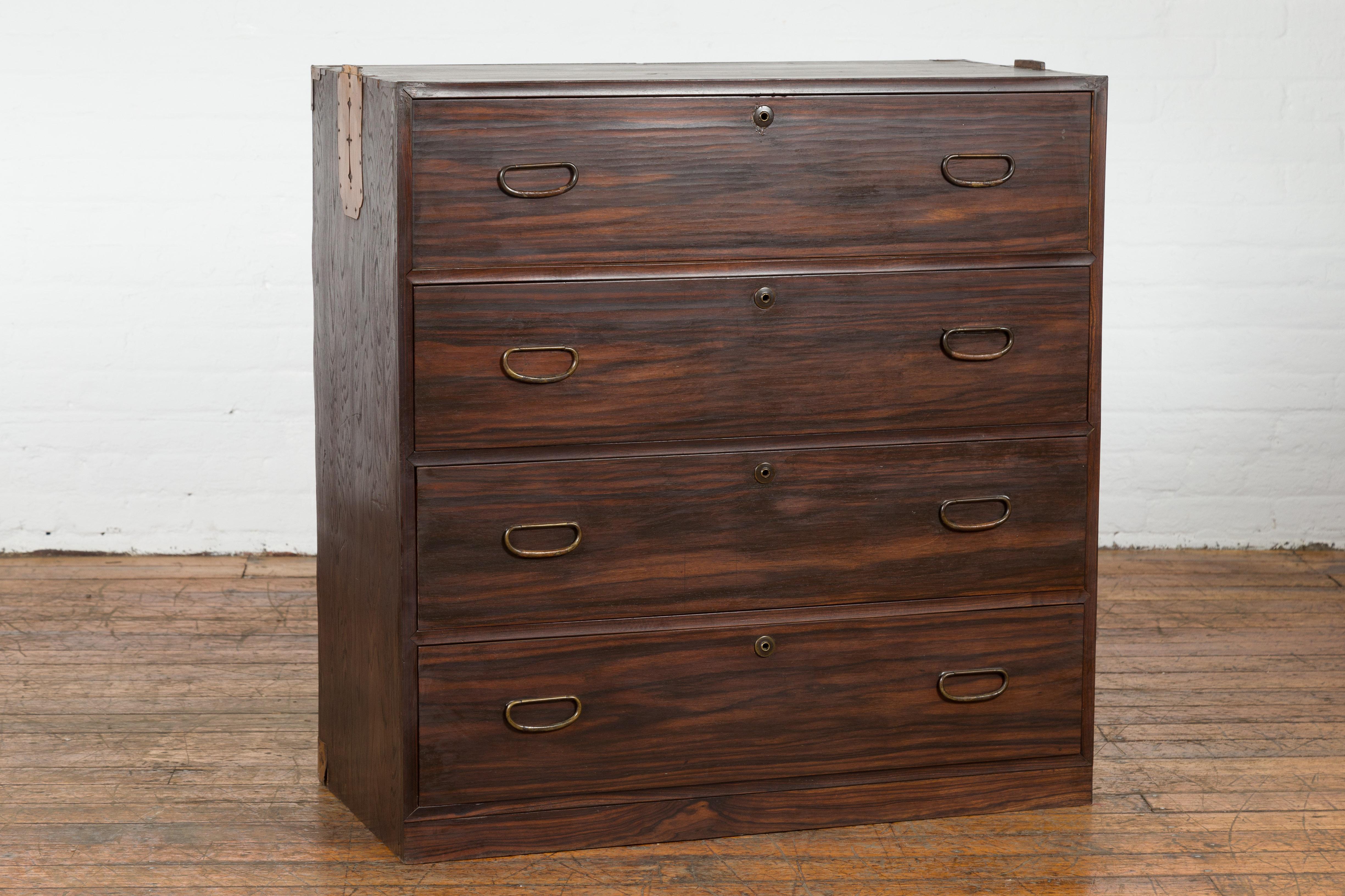Dunkel Brown Antike Holz Tansu Dresser Chest (Taisho) im Angebot