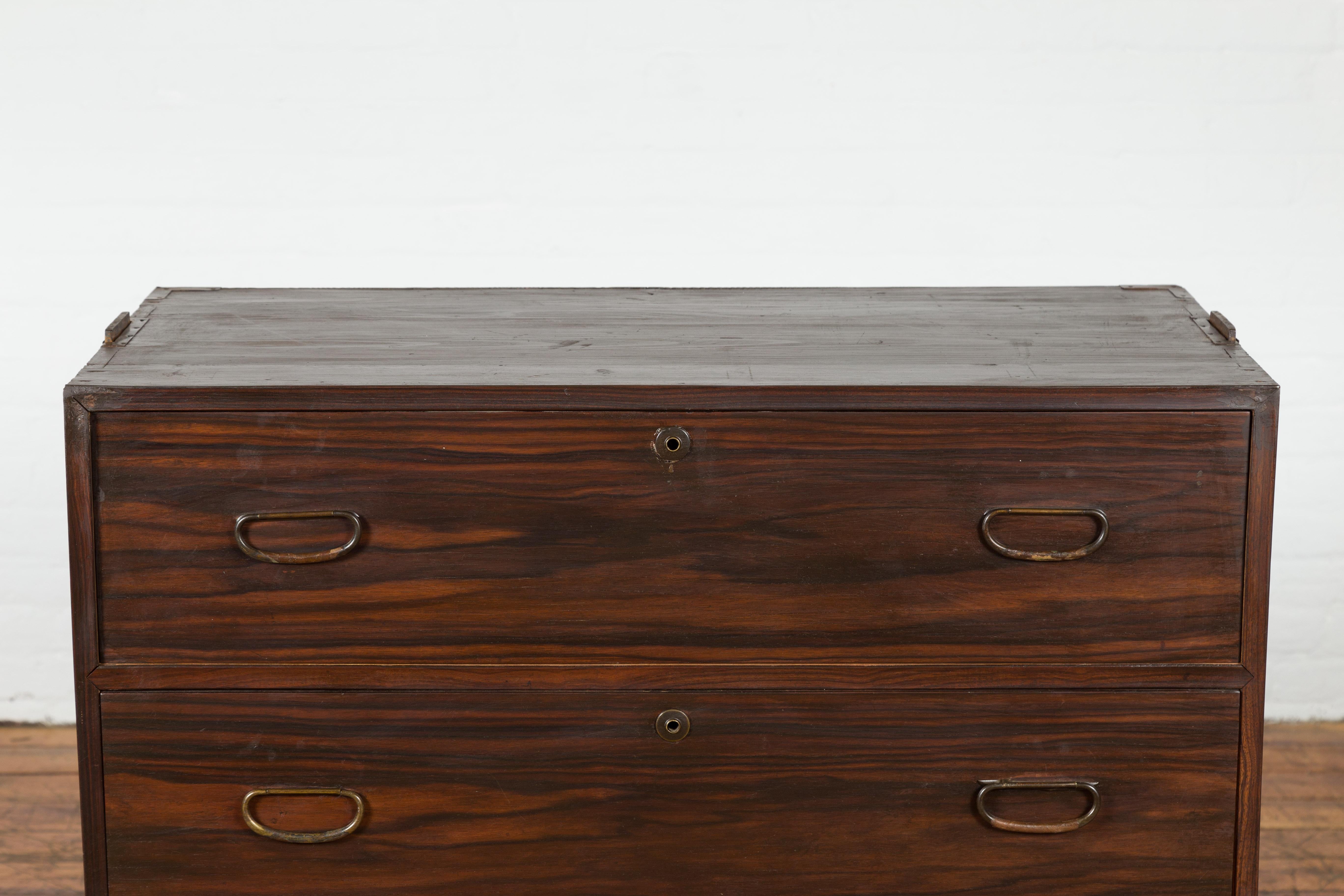 Patinated Dark Brown Antique Wooden Tansu Dresser Chest For Sale