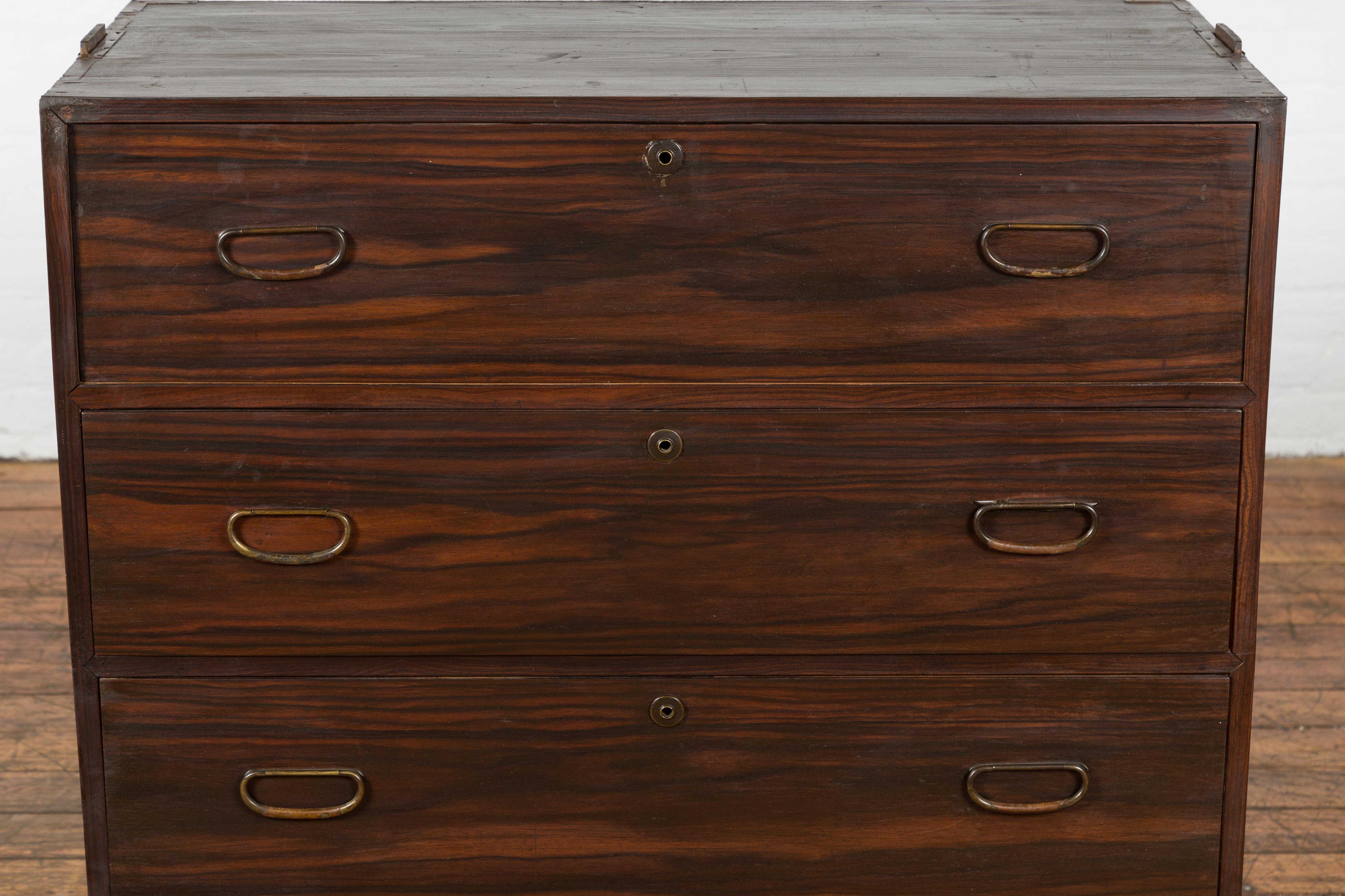 Dark Brown Antique Wooden Tansu Dresser Chest In Good Condition For Sale In Yonkers, NY