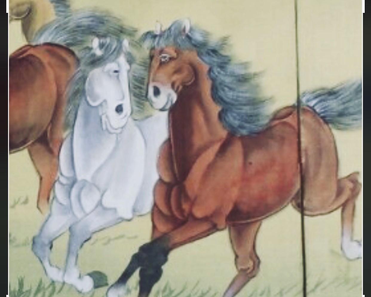 Japanese Taisho/Showa Period Six - Panel Screen with Galloping Horses, Ca. 1920 For Sale 1