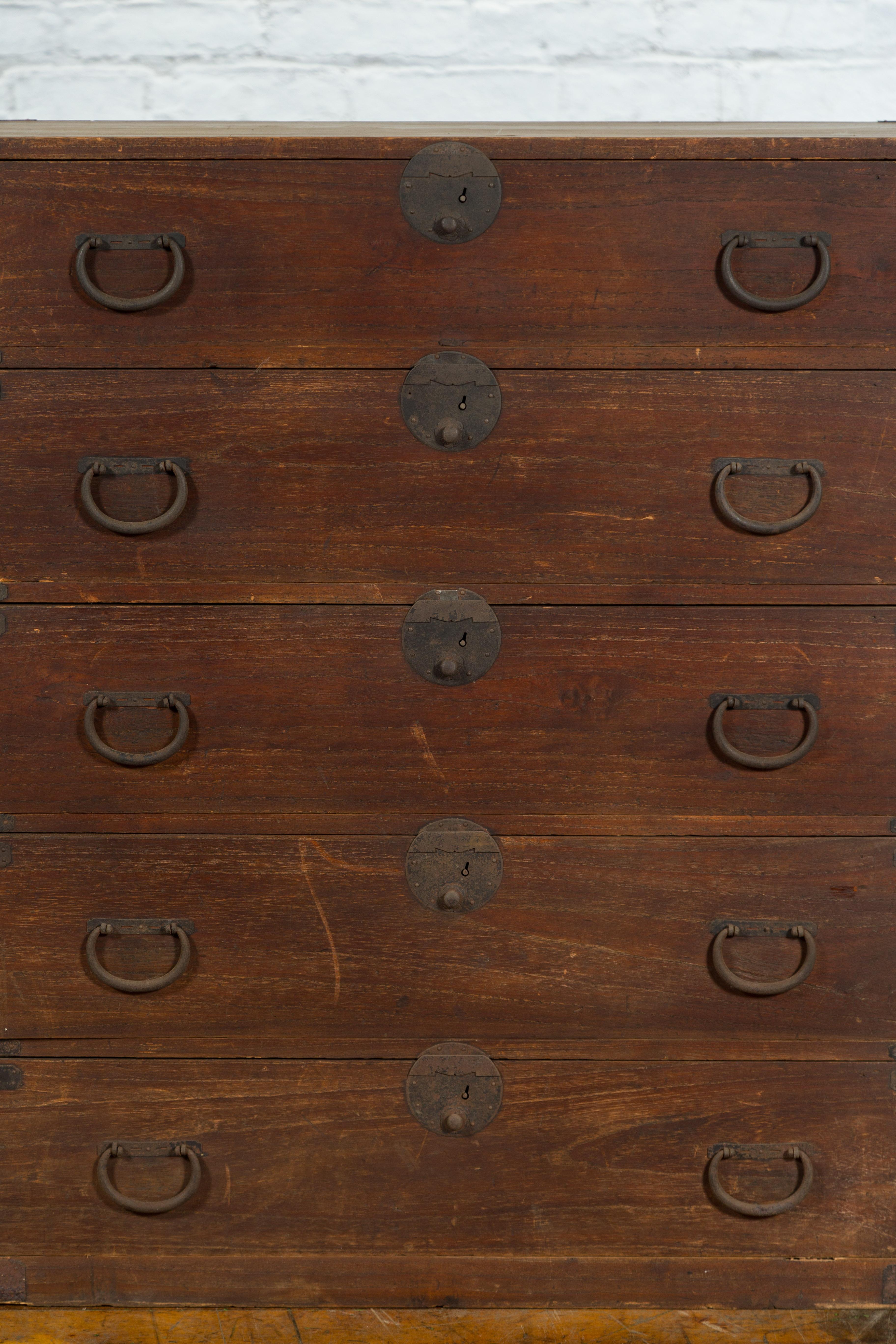Japanese Taishō Tansu Clothing Chest in Isho-Dansu Style with Five Drawers 6
