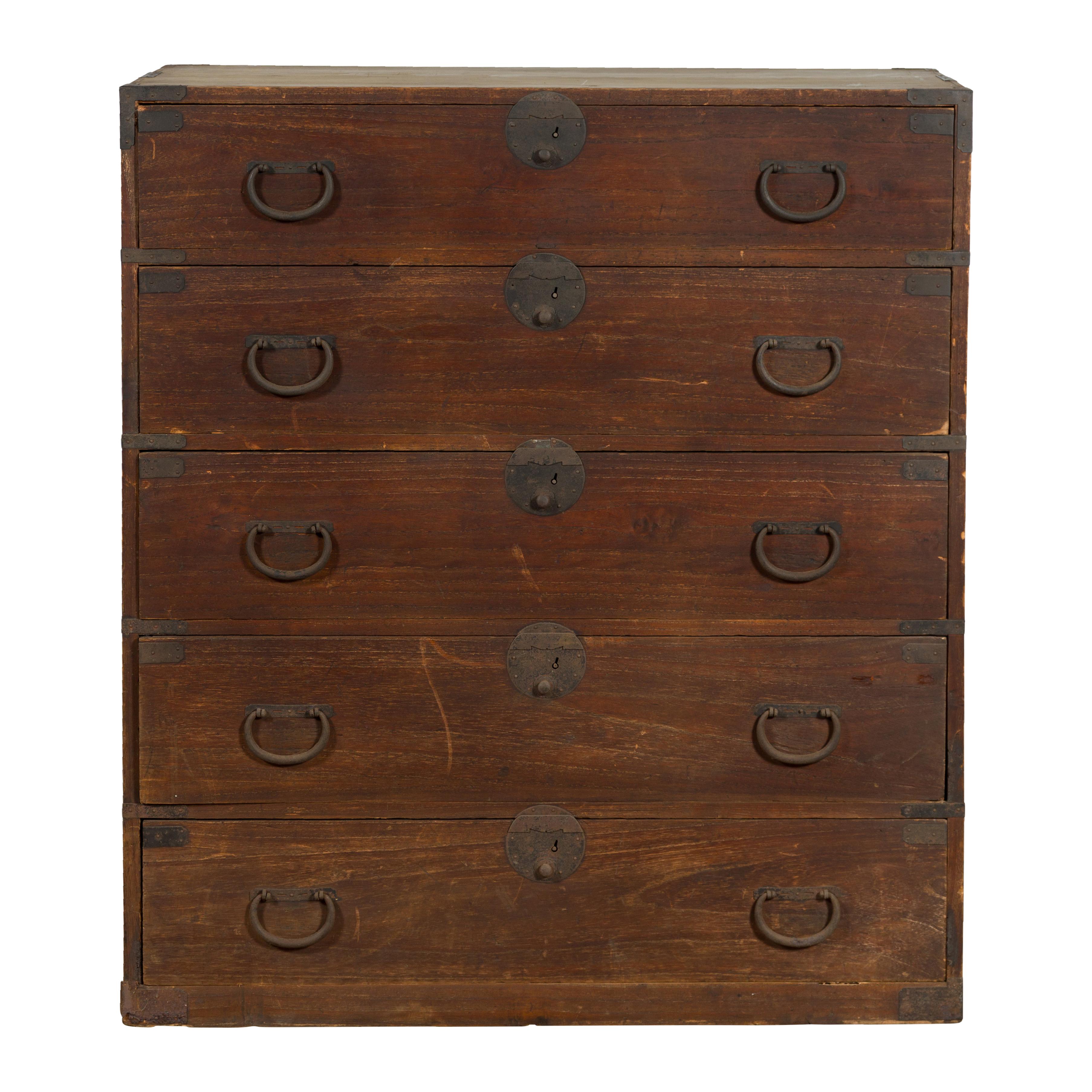Japanese Taishō Tansu Clothing Chest in Isho-Dansu Style with Five Drawers 12