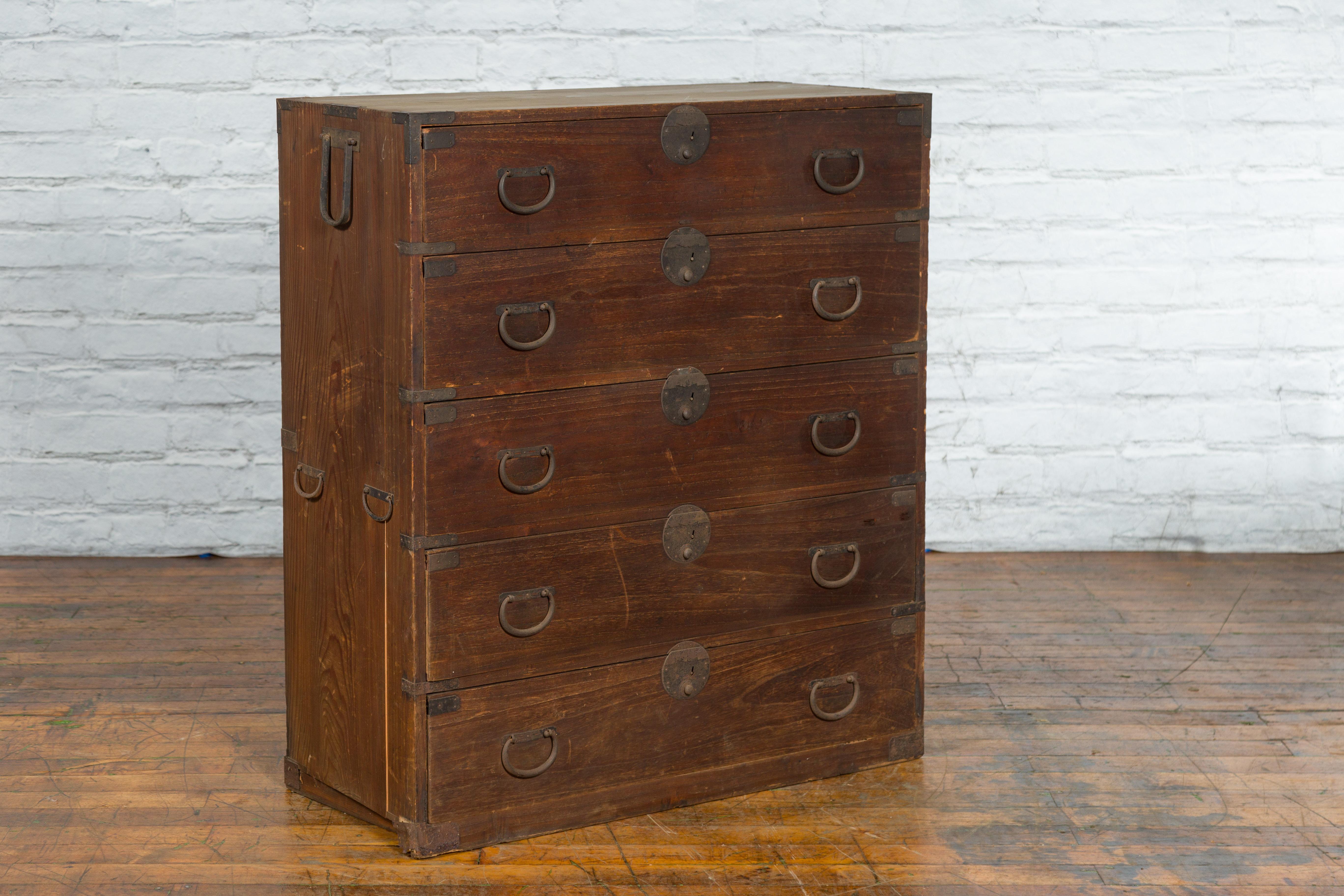 20th Century Japanese Taishō Tansu Clothing Chest in Isho-Dansu Style with Five Drawers