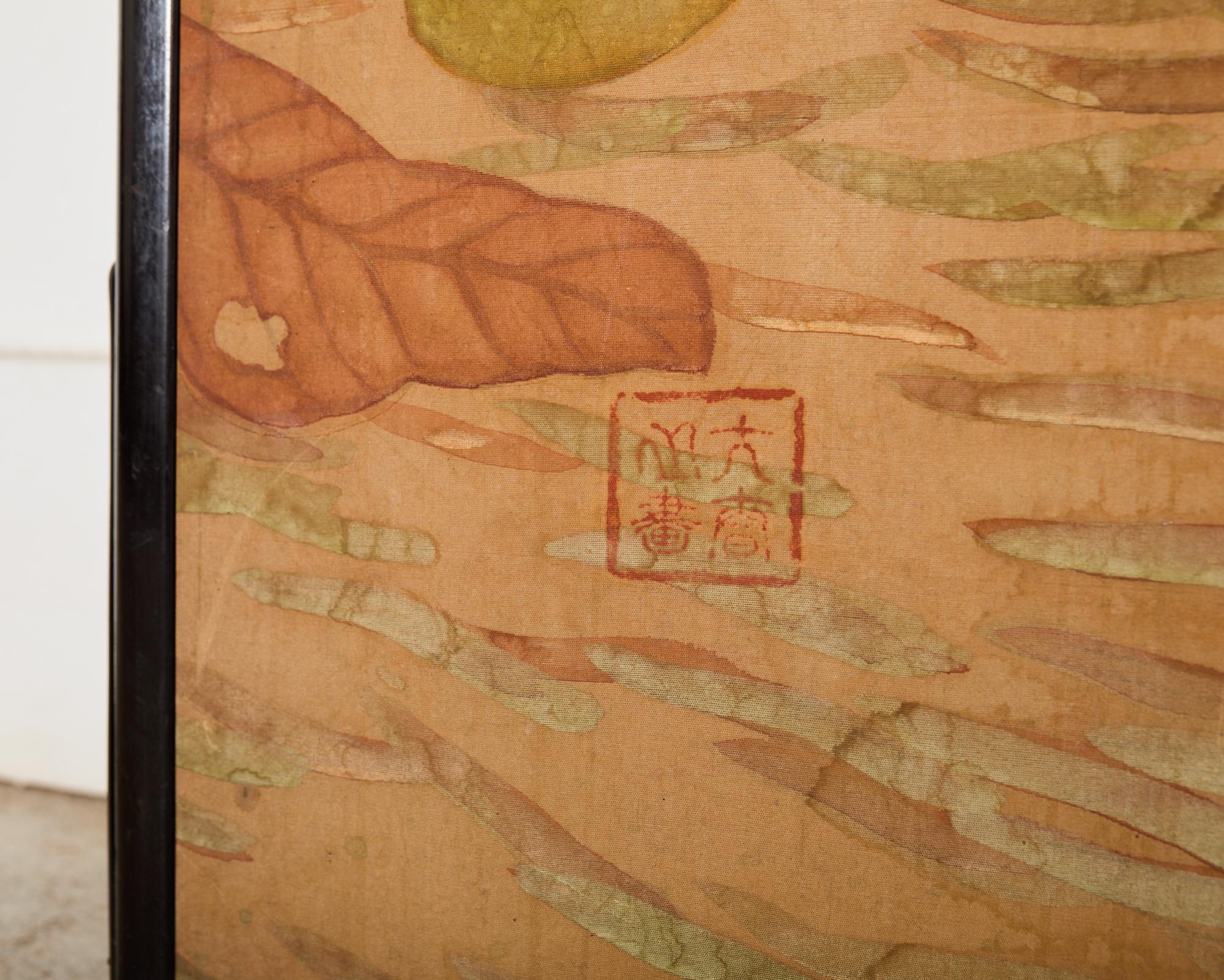 Japanese Taisho Two Panel Screen Bamboo Butterfly Landscape For Sale 6