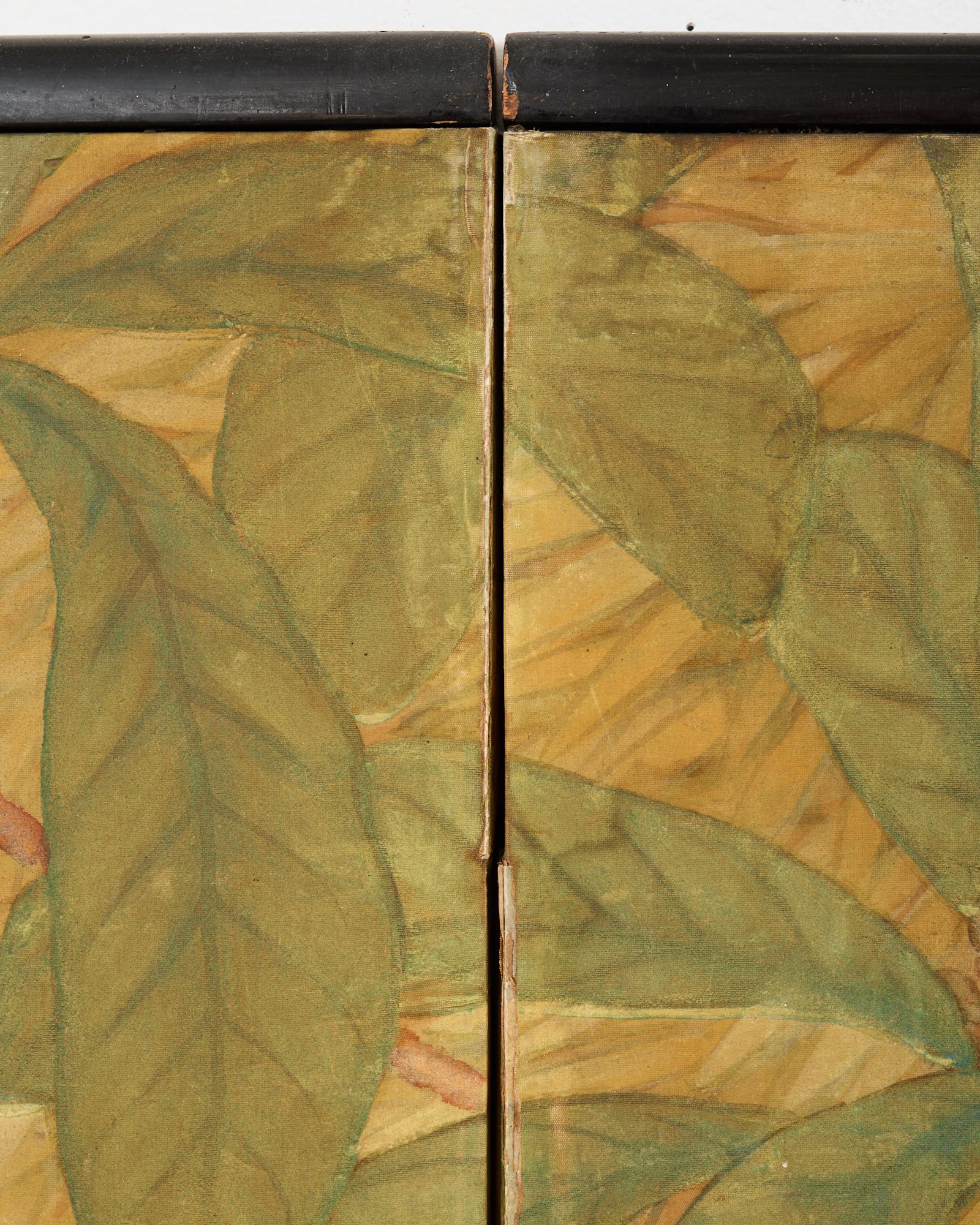 Japanese Taisho Two Panel Screen Bamboo Butterfly Landscape For Sale 9