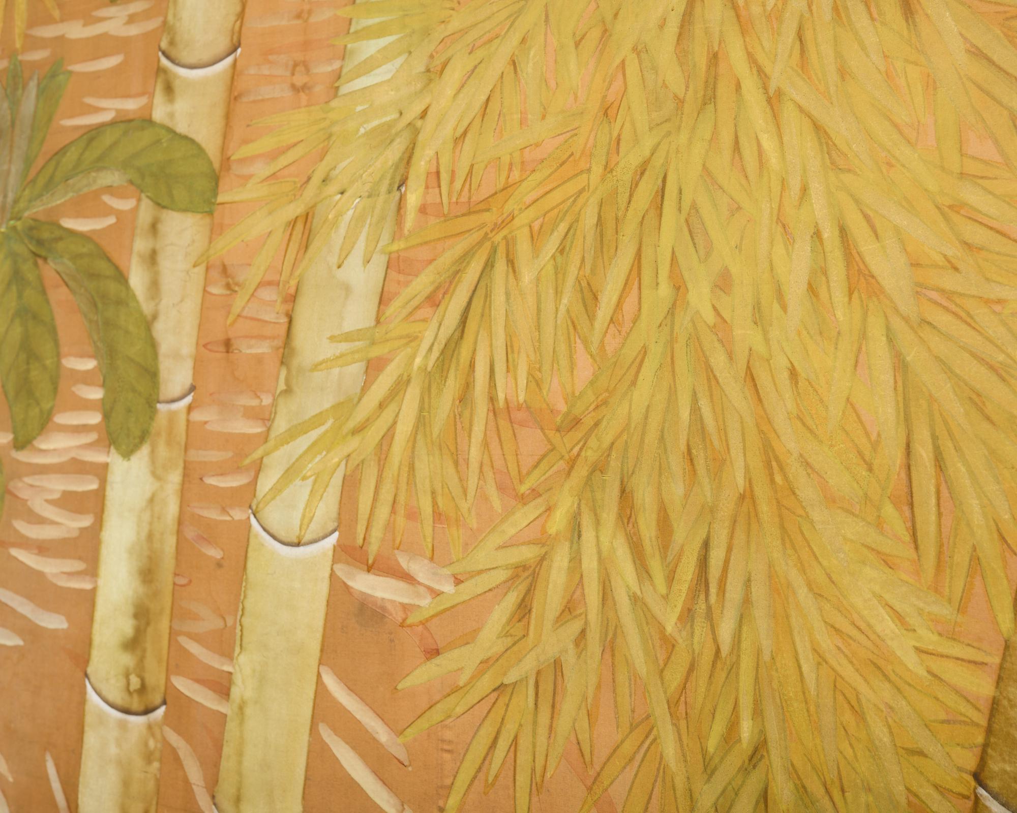 Japanese Taisho Two Panel Screen Bamboo Butterfly Landscape For Sale 12