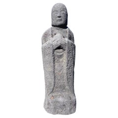 Japanese Tall 150 Year Old Stone Buddha 22 Inches, Signed