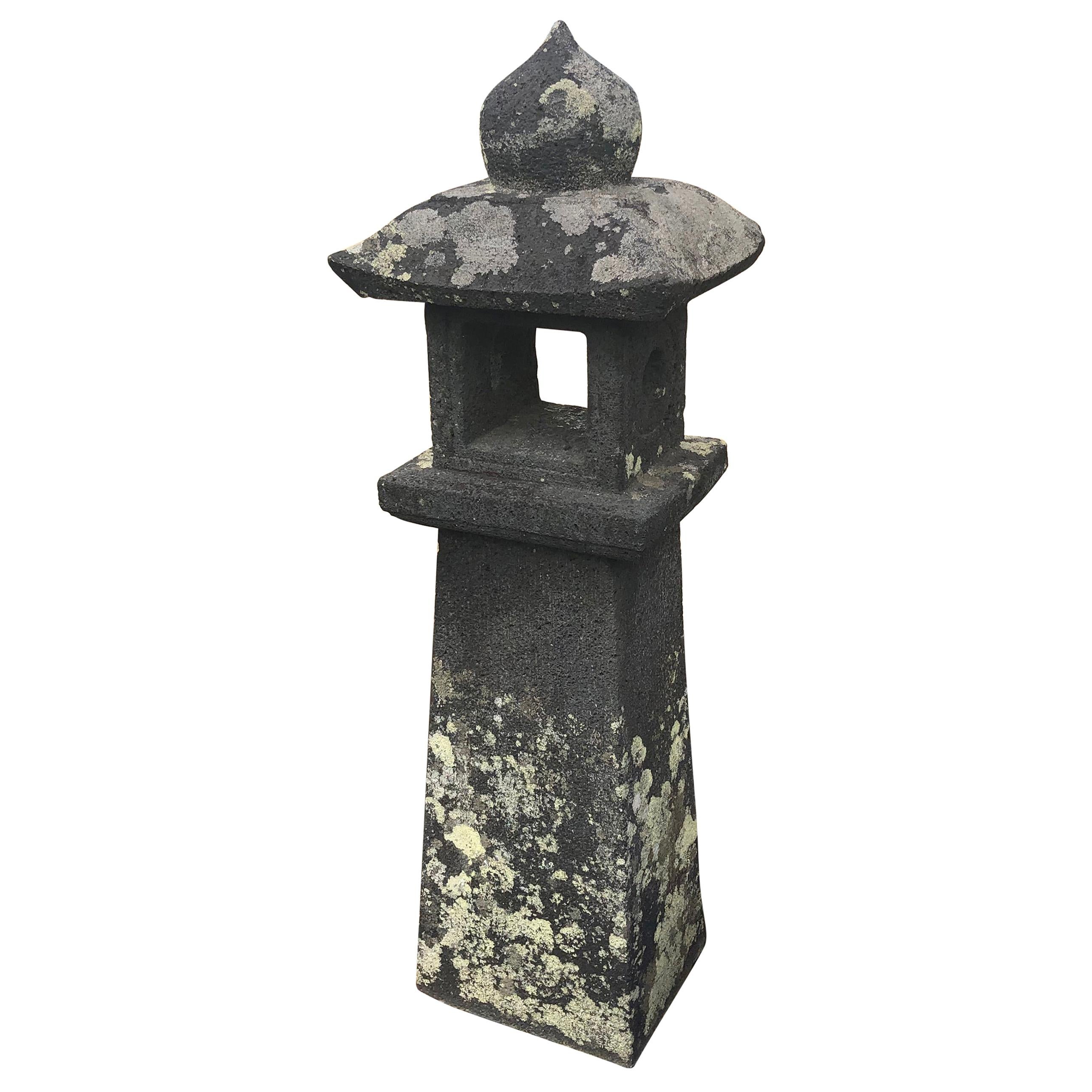 Japanese Tall Antique Arts & Crafts Stone Pathway Lantern, 30”