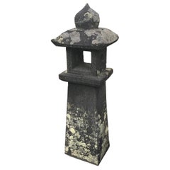 Japanese Tall Antique Arts & Crafts Stone Pathway Lantern, 30”