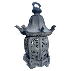 Japanese Tall Antique Bronze "Birds of Paradise" Lantern 