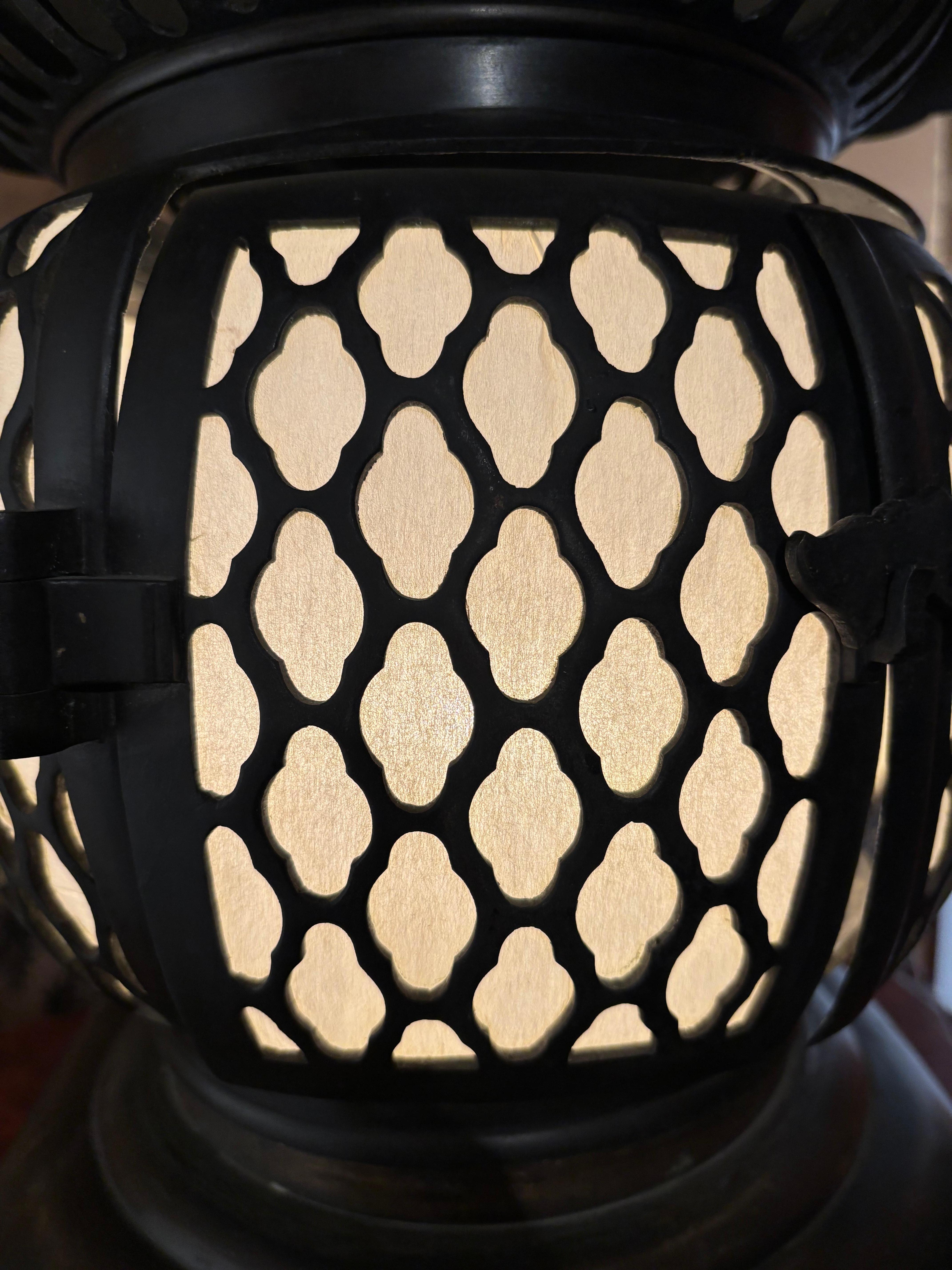 Japanese Tall Antique Classic Electrified Temple Lantern Emits Serene Light In Good Condition For Sale In South Burlington, VT