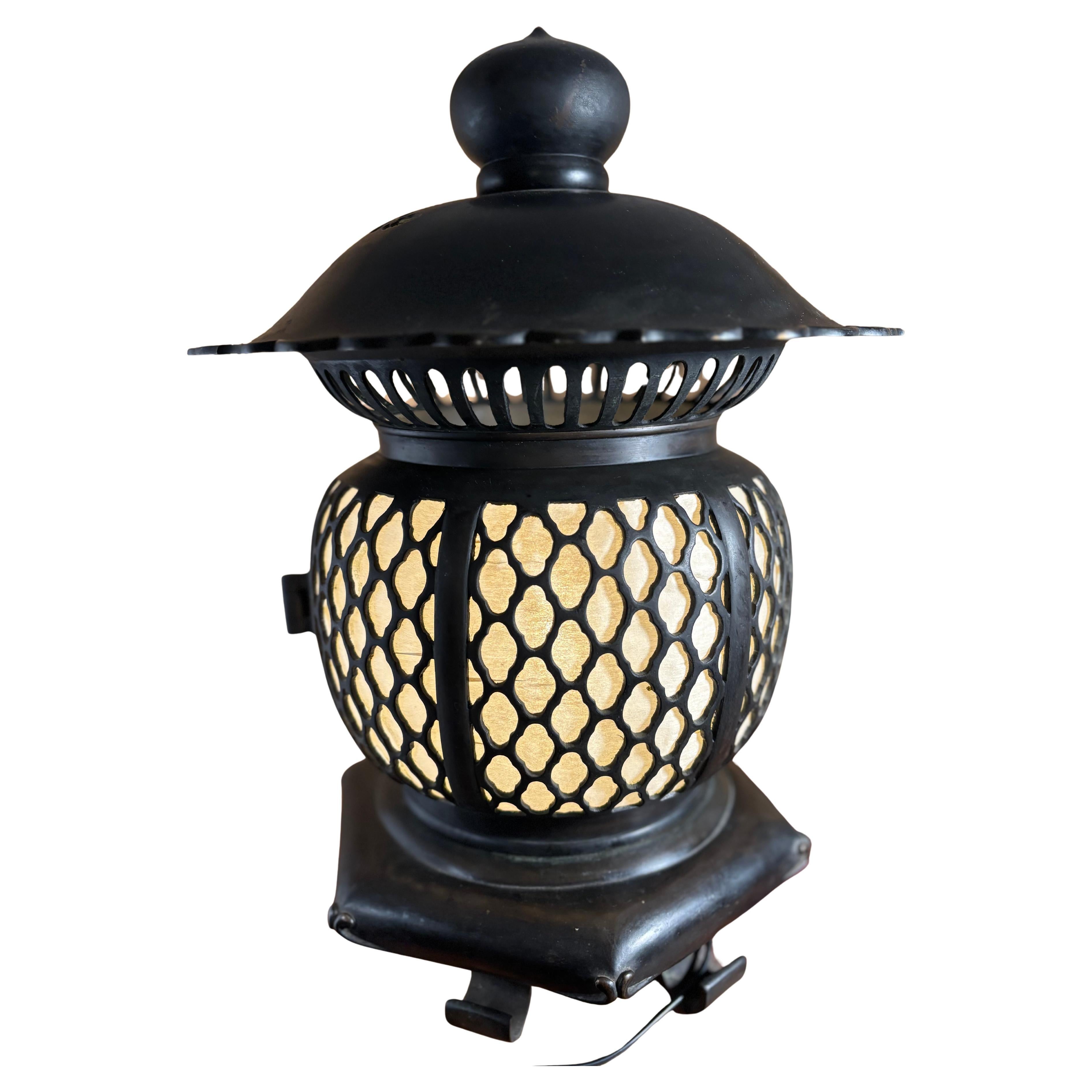 Japanese Tall Antique Classic Electrified Temple Lantern Emits Serene Light