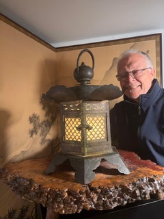 Japanese Tall Antique Electrified Temple Lantern With Fine Details
