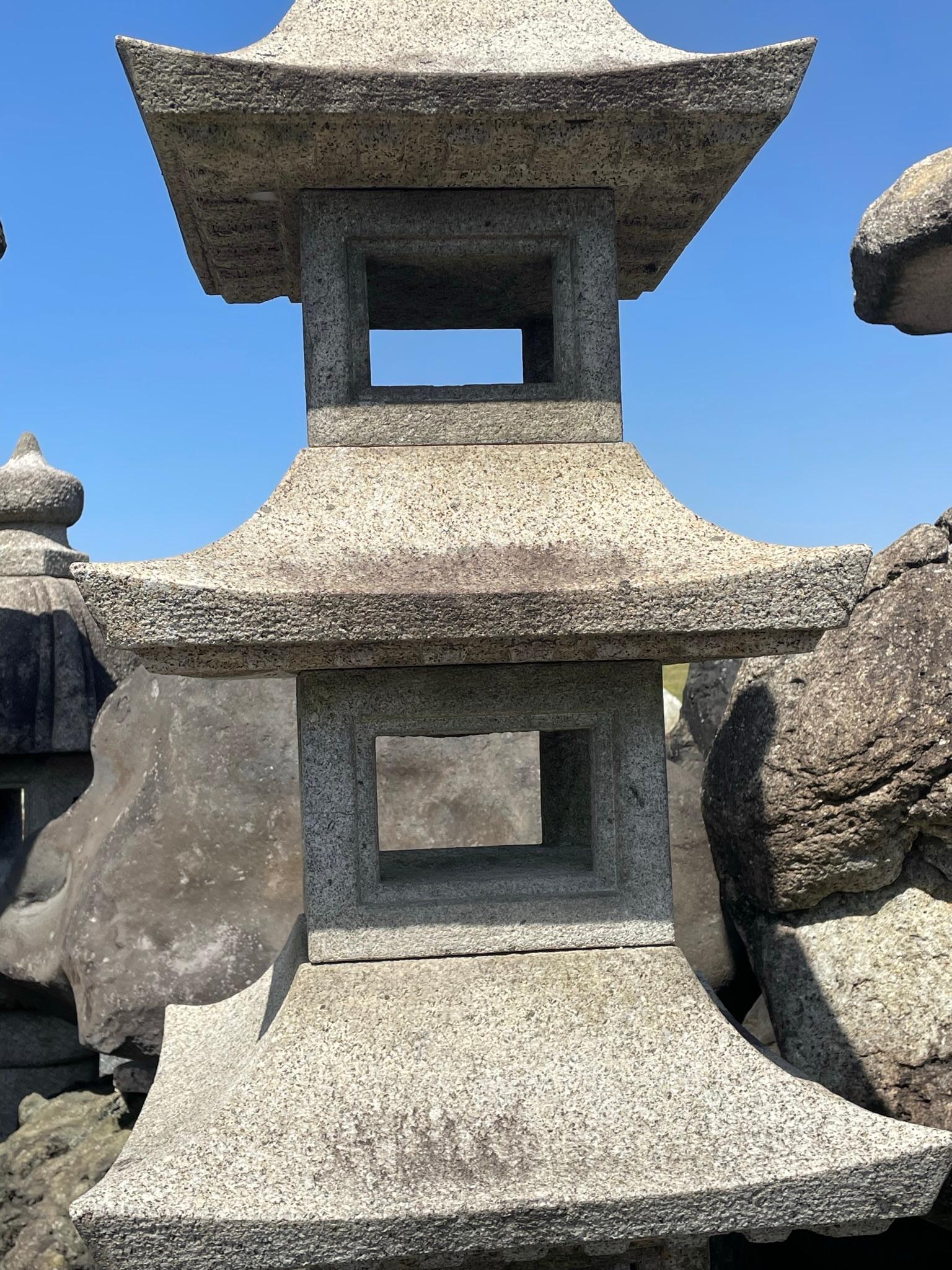 Granite Japanese Tall Antique Five Elements Stone Pagoda, 10 feet