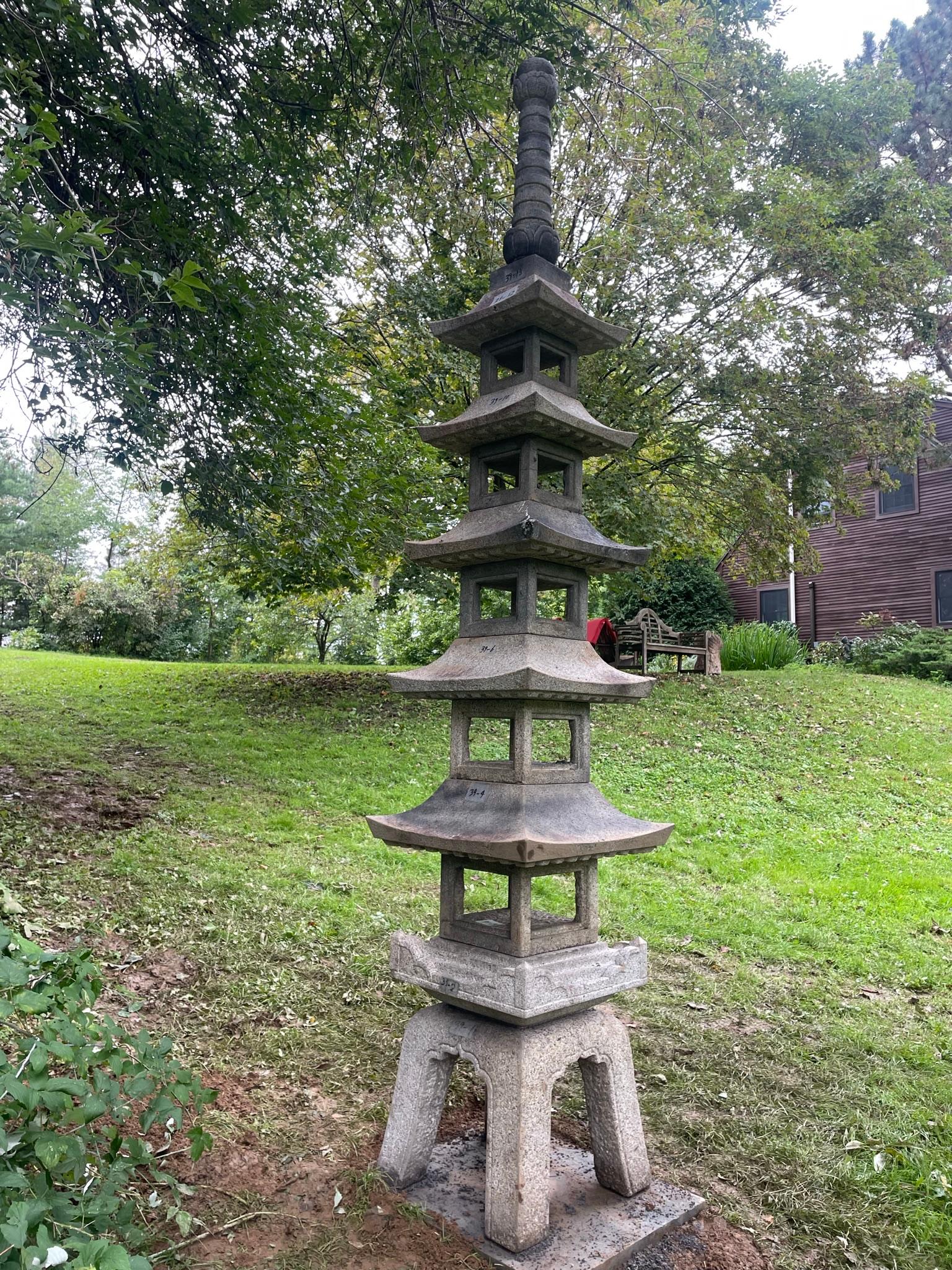 Japanese Tall Antique Five Elements Stone Pagoda, 10 feet 6