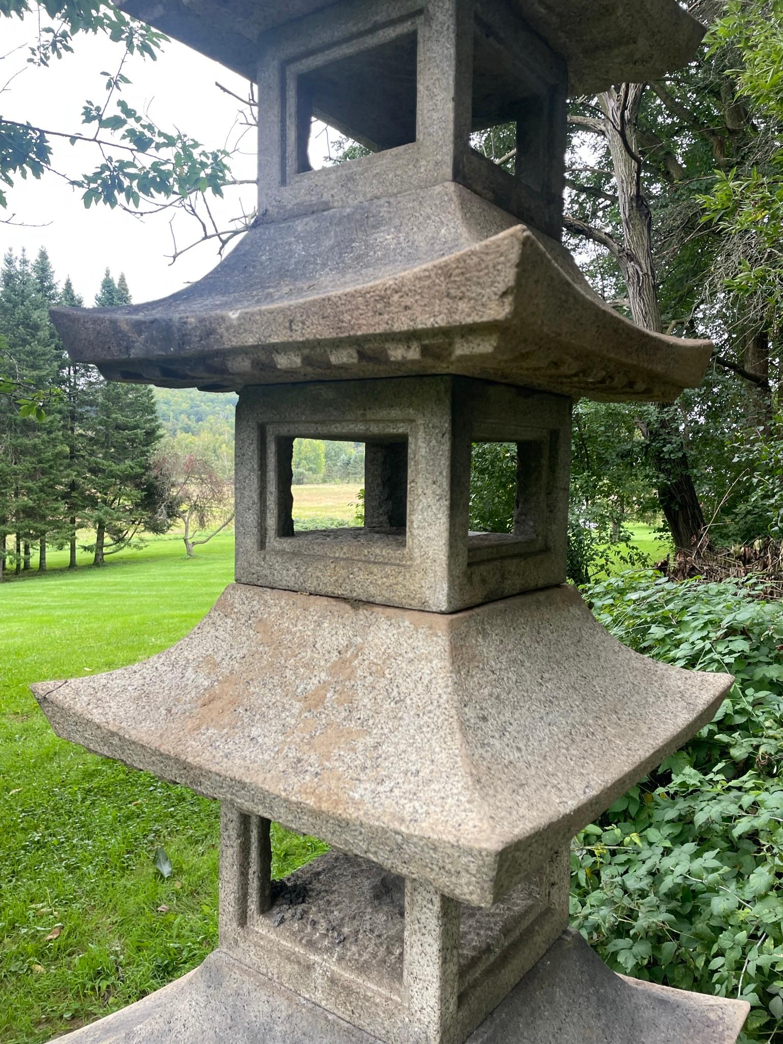 Japanese Tall Antique Five Elements Stone Pagoda, 10 feet 7