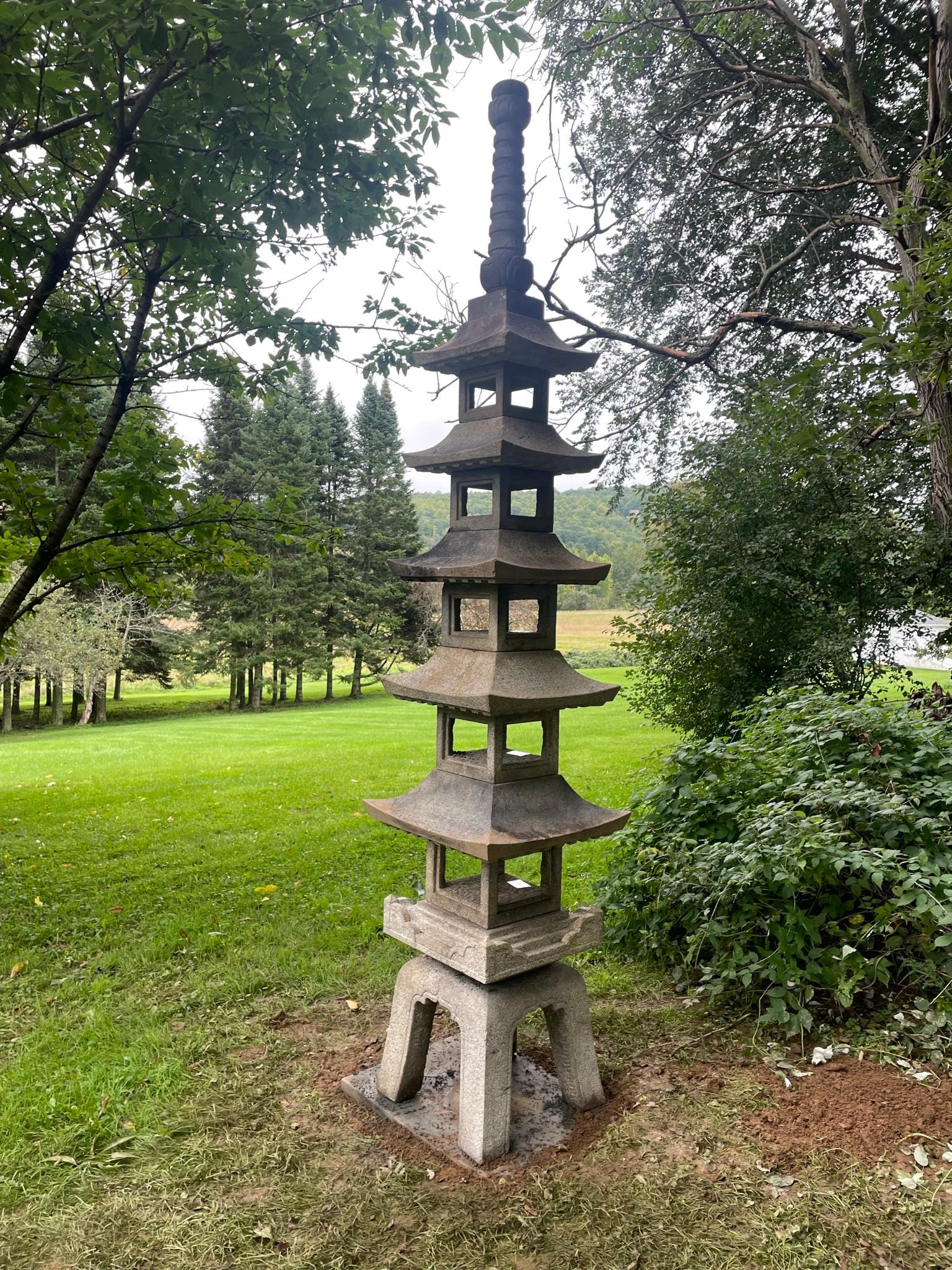 Showa Japanese Tall Antique Five Elements Stone Pagoda, 10 feet