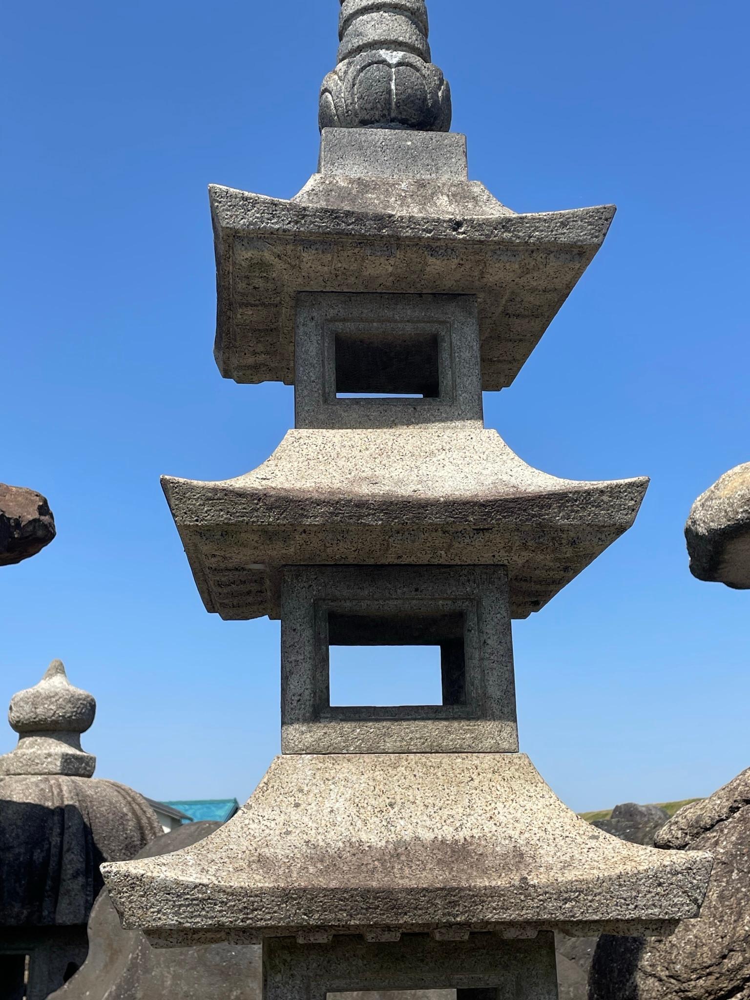 Granite Japanese Tall Antique Five Elements Stone Pagoda, 10 feet
