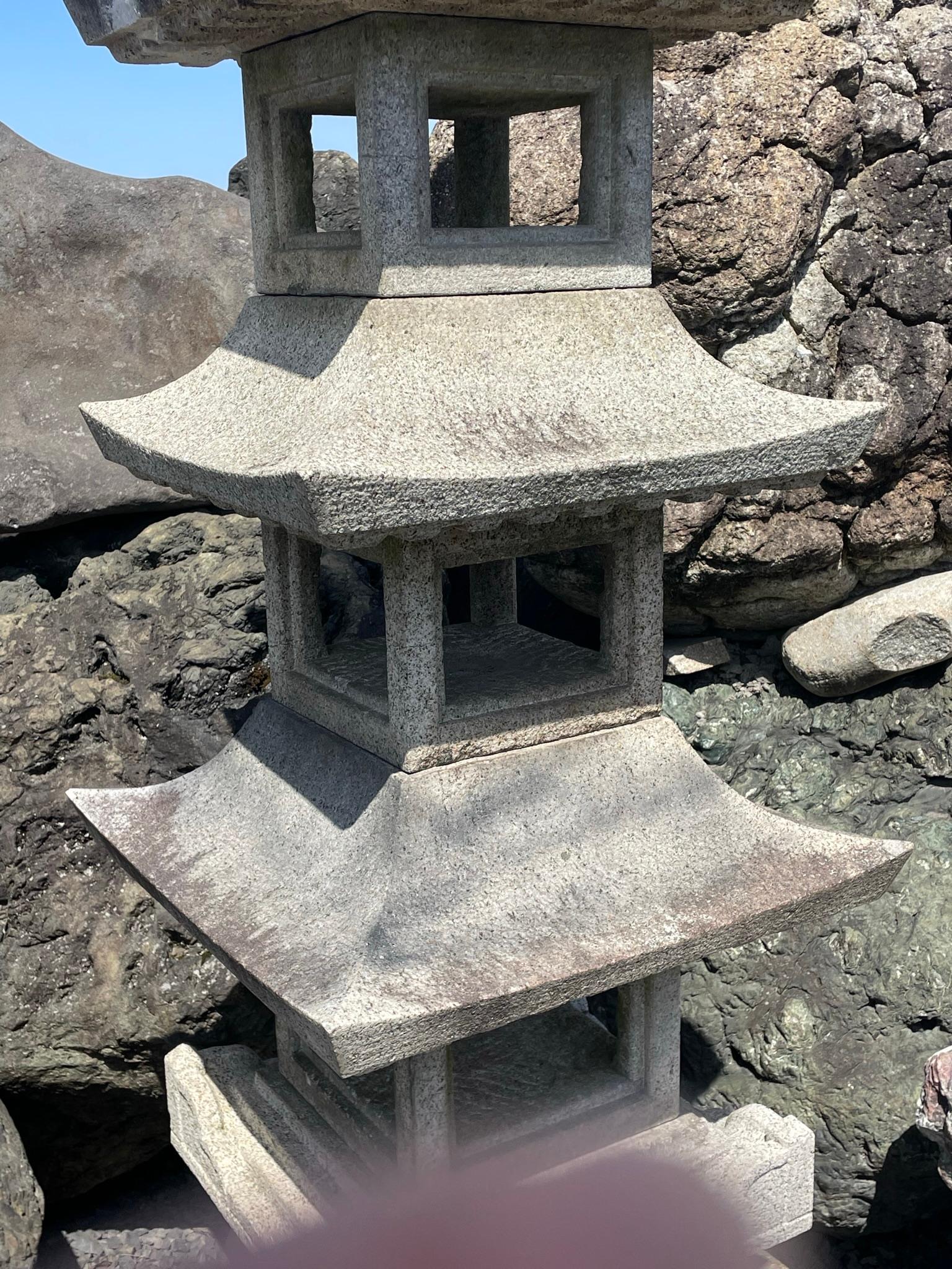 20th Century Japanese Tall Antique Five Elements Stone Pagoda, 10 feet