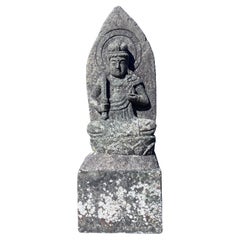 Buda Shakyamuni coronado de piedra, alto, antiguo y japonés, 25", firmado