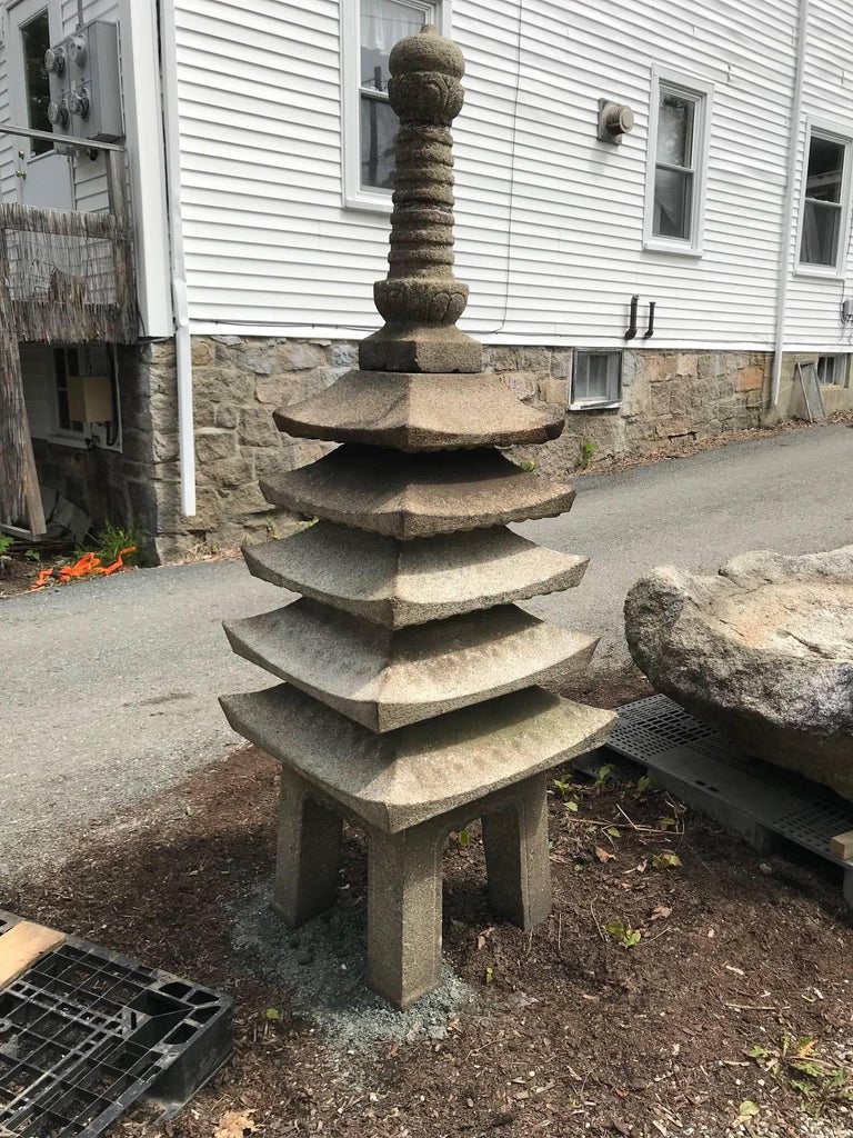 Japanese Tall Antique HandCarved Stone Pagoda "Five Elements" Sculpture at 1stDibs