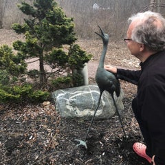 Japanese Tall Antique Hand Cast Bronze Crane