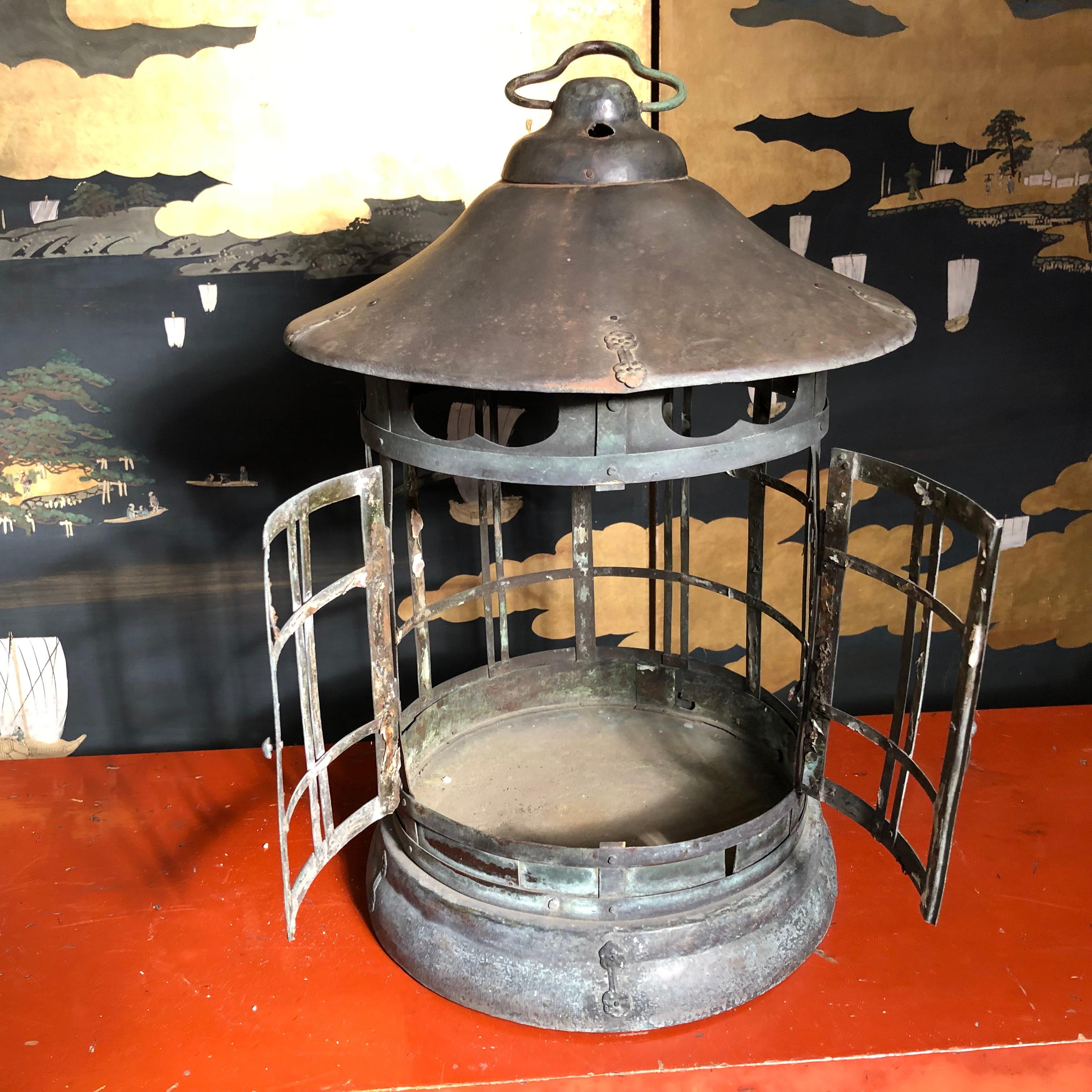 Japanese Tall Antique Lantern with Double Doors and Fine Details 5