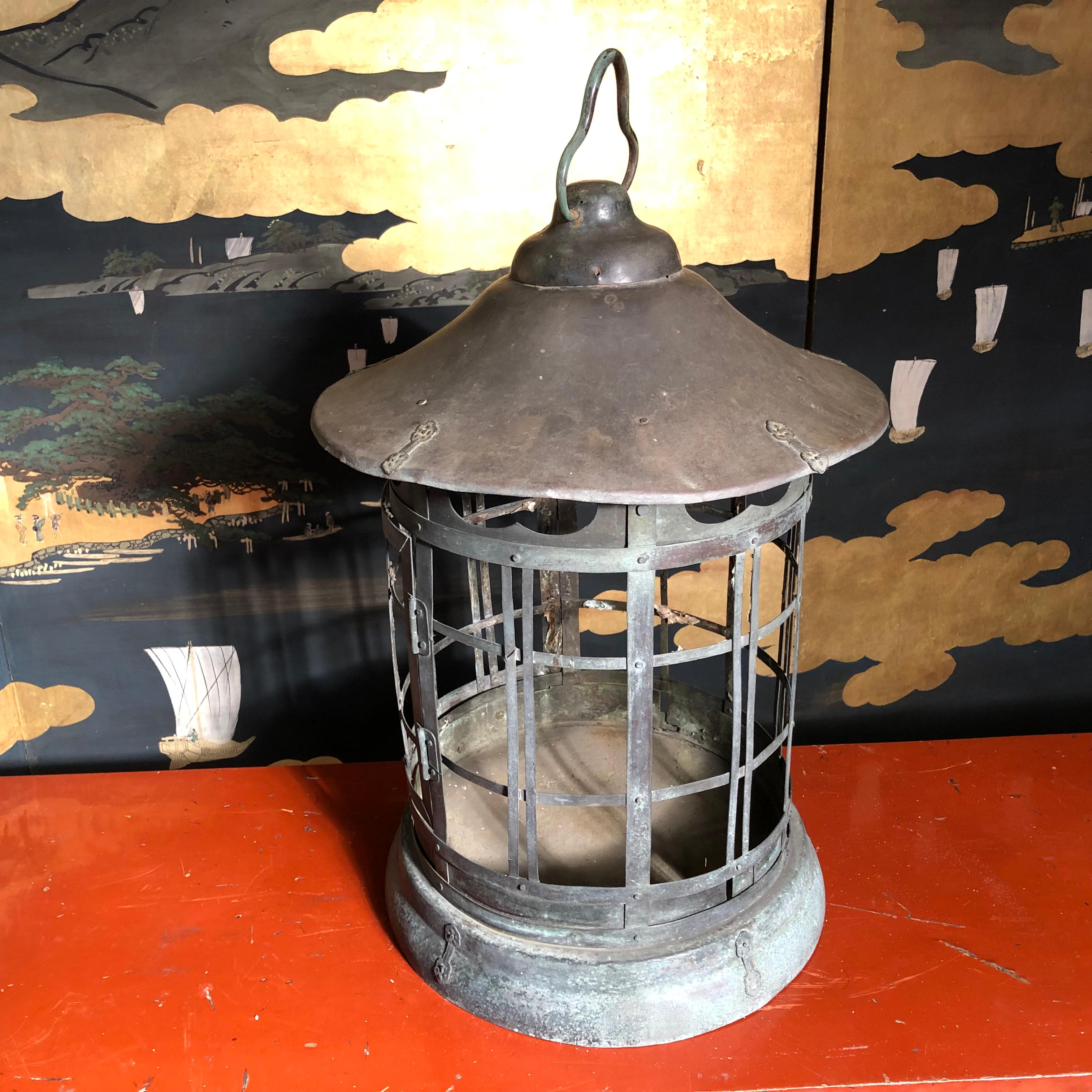 Japanese Tall Antique Lantern with Double Doors and Fine Details 6