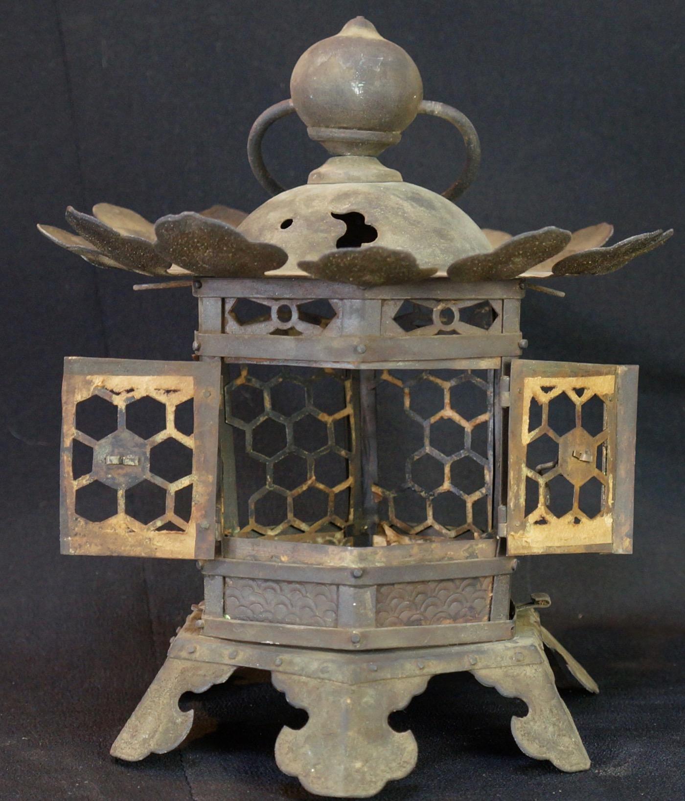 Japanese Tall Antique Lantern with Double Doors and Fine Details, 12