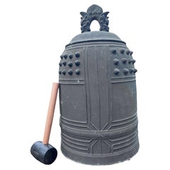 Japanese Tall Antique Large Bronze Garden Bonsho Bell With Bold Sound, 23"