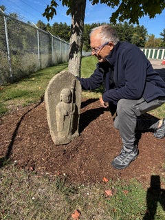 Japanese Tall Antique Stone Garden Spiritual Jizo 19thc. 30 Inches
