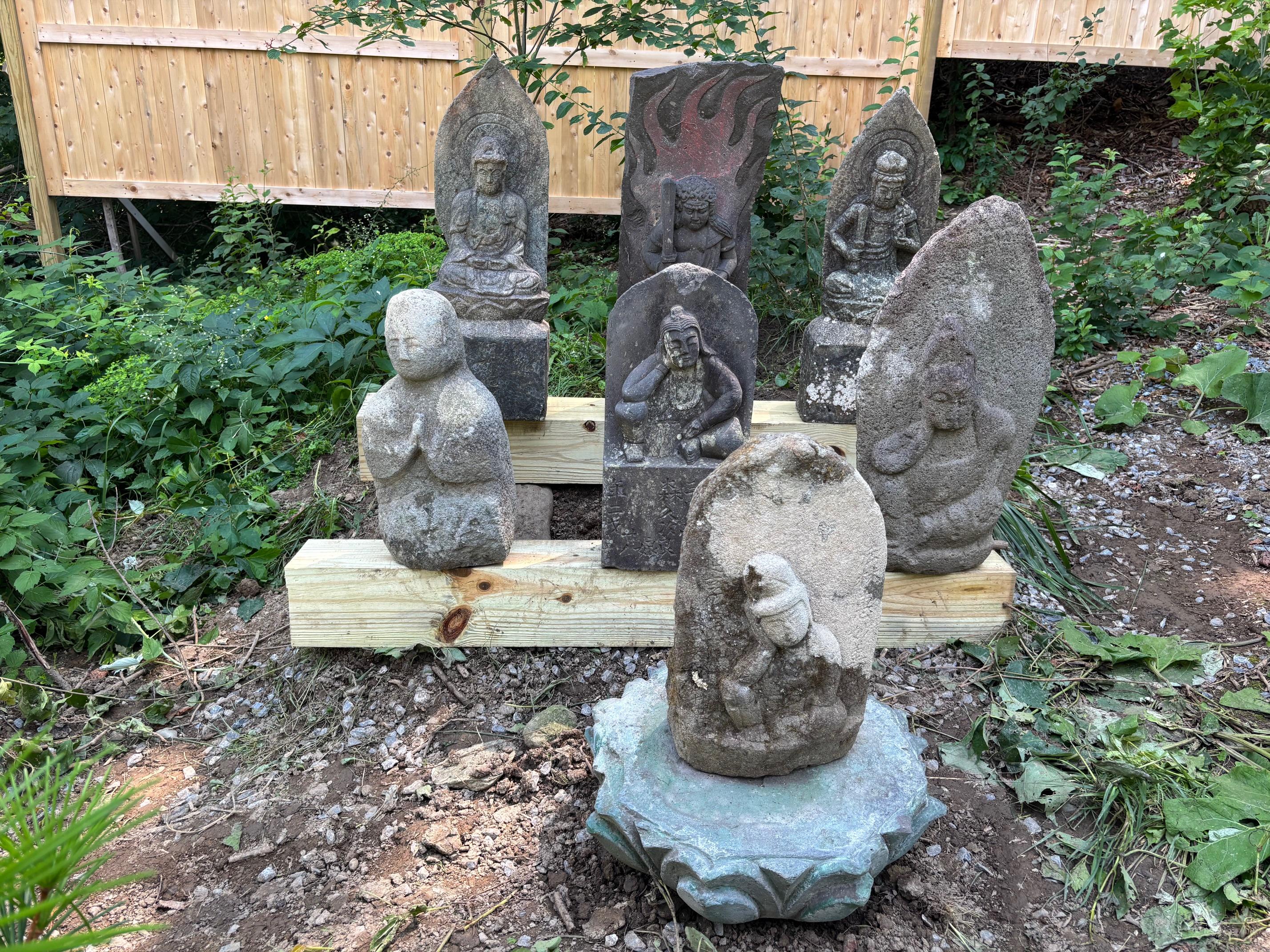 Grand bouddha de méditation japonais en pierre ancienne Shakyamuni 26 pouces en vente 7