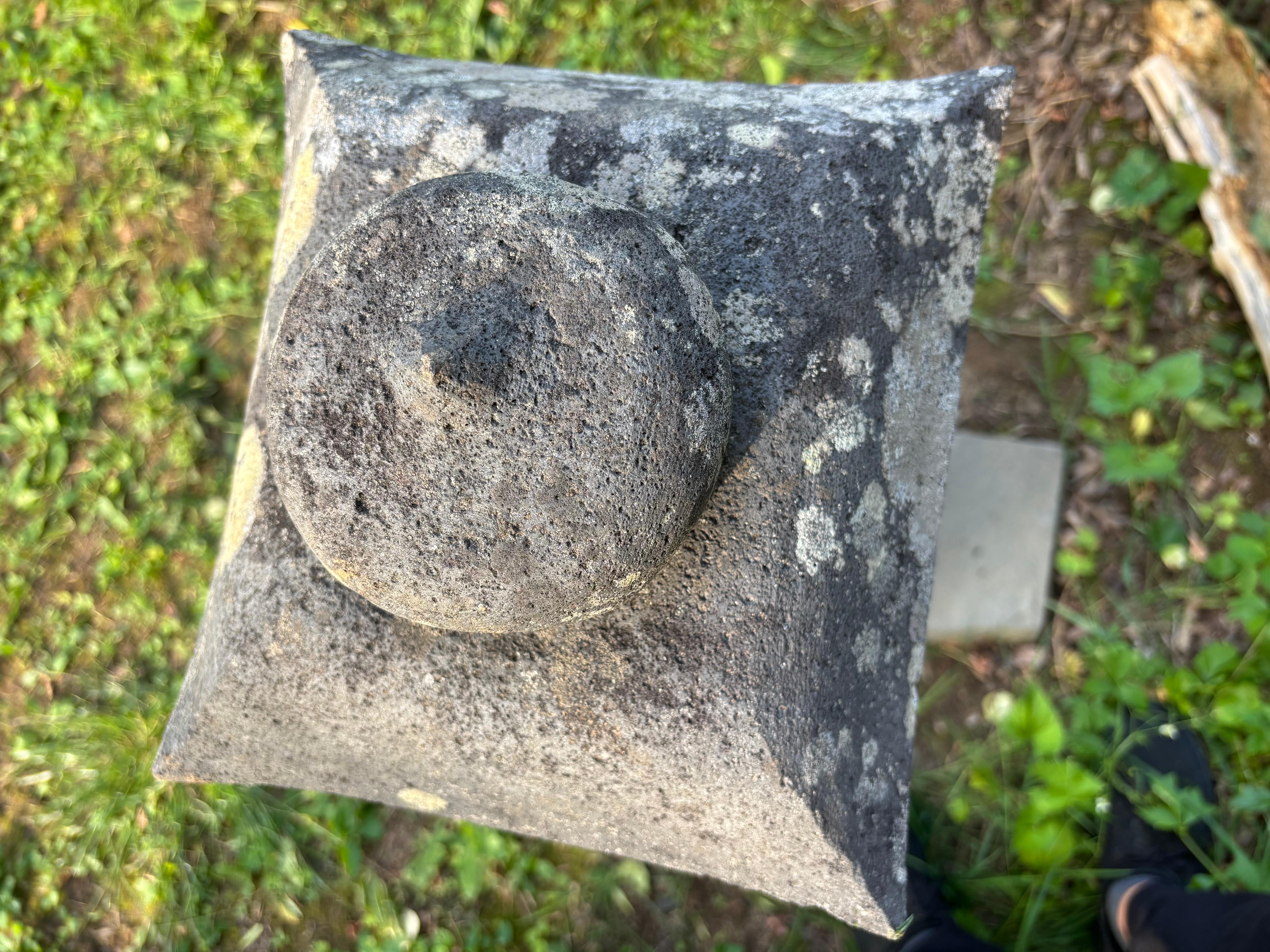 Japanese Tall Antique Stone Sun And Moon Lantern Beautiful Details 42 Inches For Sale 4