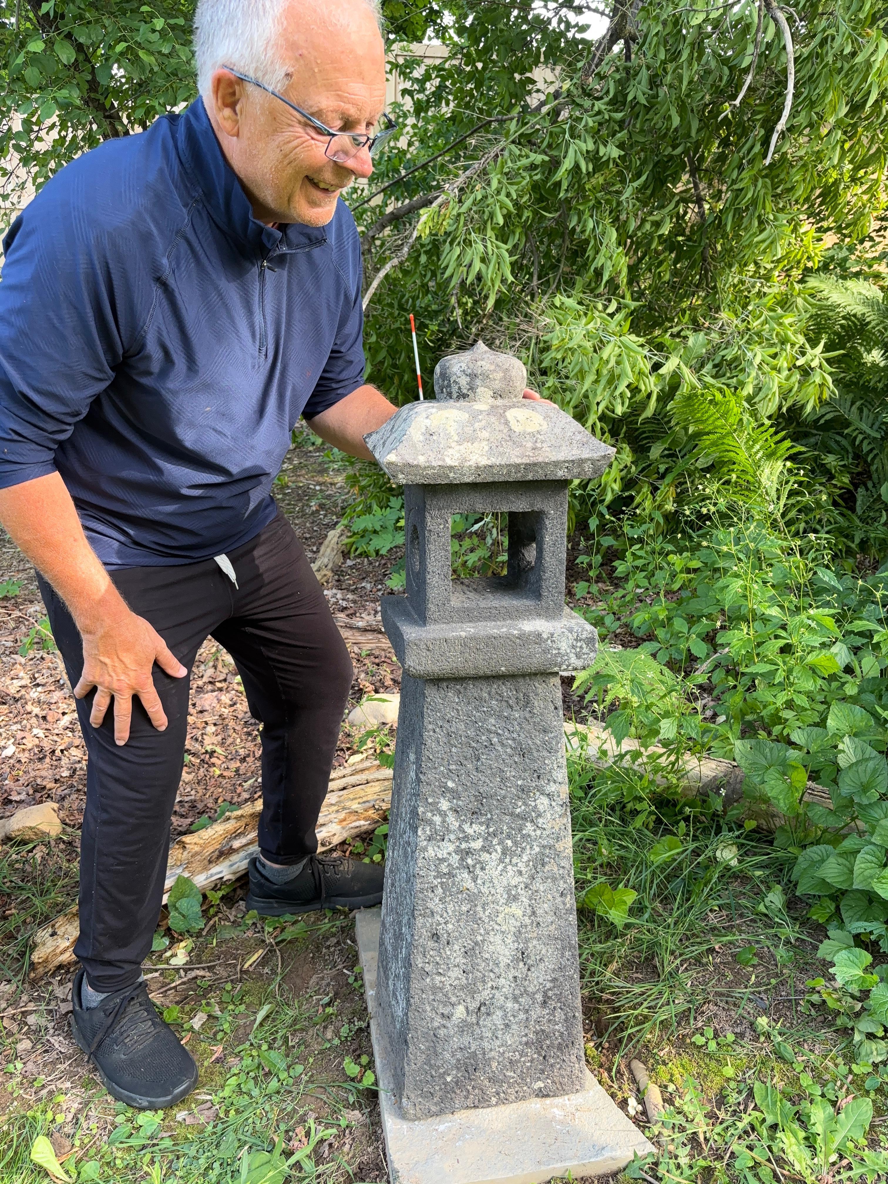 Wouldn't this antique garden stone lantern look perfect for your garden entry or pathway, pool, patio, 
or deck ?

Just acquired, our Japan stone 