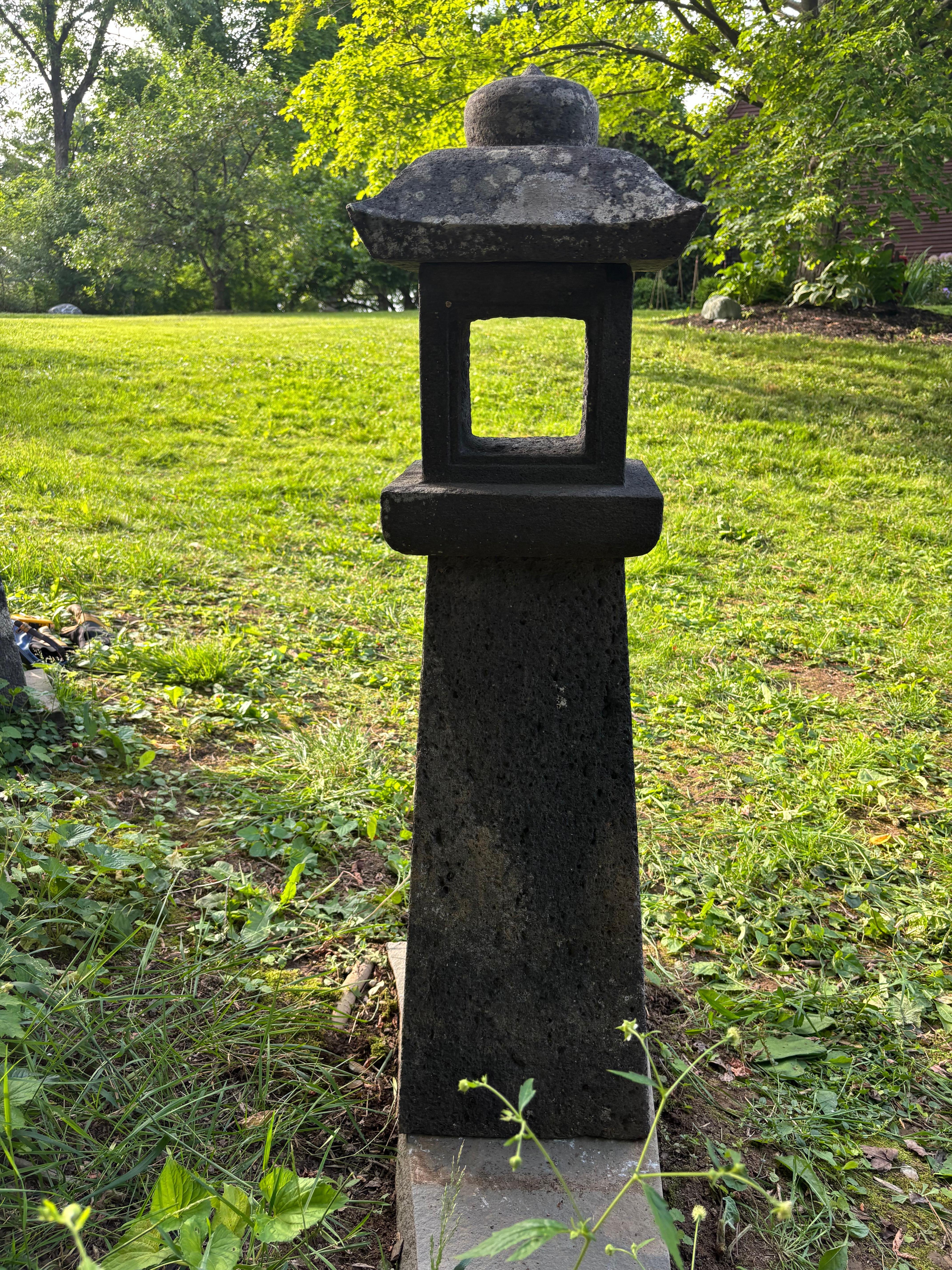 20th Century Japanese Tall Antique Stone Sun And Moon Lantern Beautiful Details 42 Inches For Sale