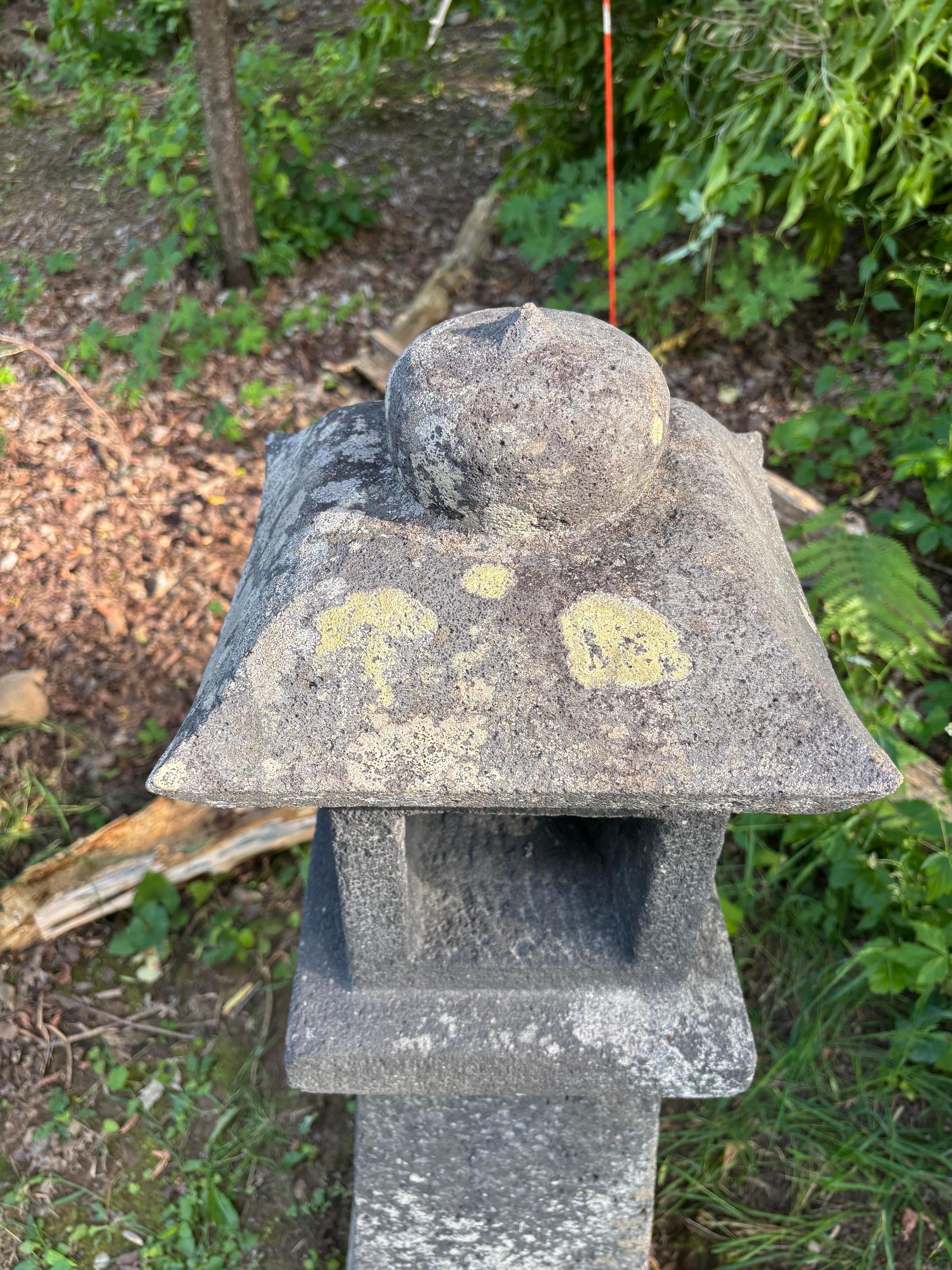Japanese Tall Antique Stone Sun And Moon Lantern Beautiful Details 42 Inches For Sale 3
