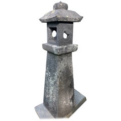 Japanese Tall Antique Stone Sun And Moon Lantern Beautiful Details 42 Inches