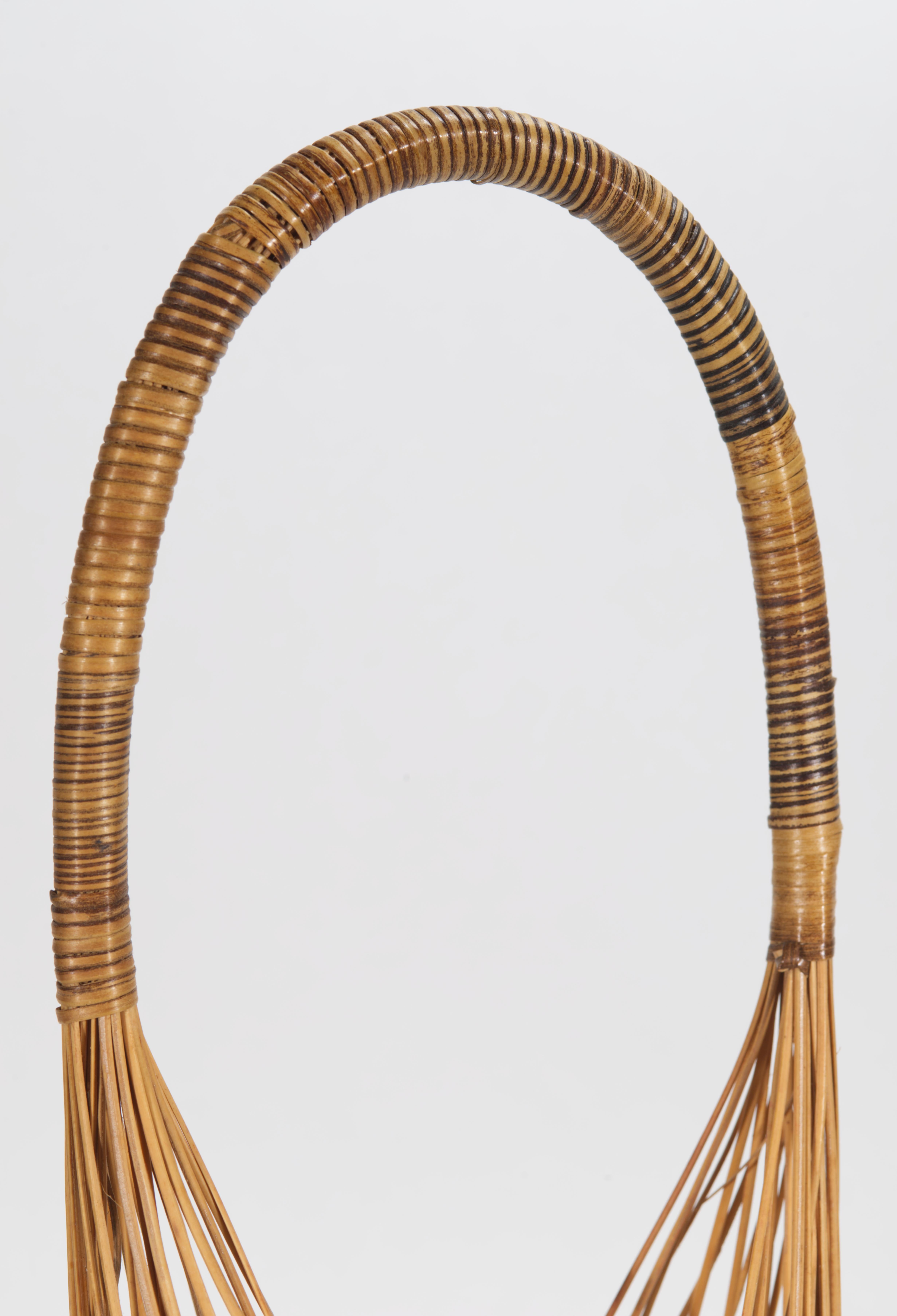 Mid-20th Century Japanese Tall Bamboo Ikebana Basket with Tinted Handle, Suruga Sensuji Style For Sale