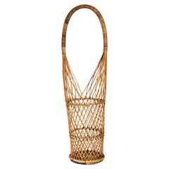 Japanese Tall Bamboo Ikebana Basket with Tinted Handle, Suruga Sensuji Style